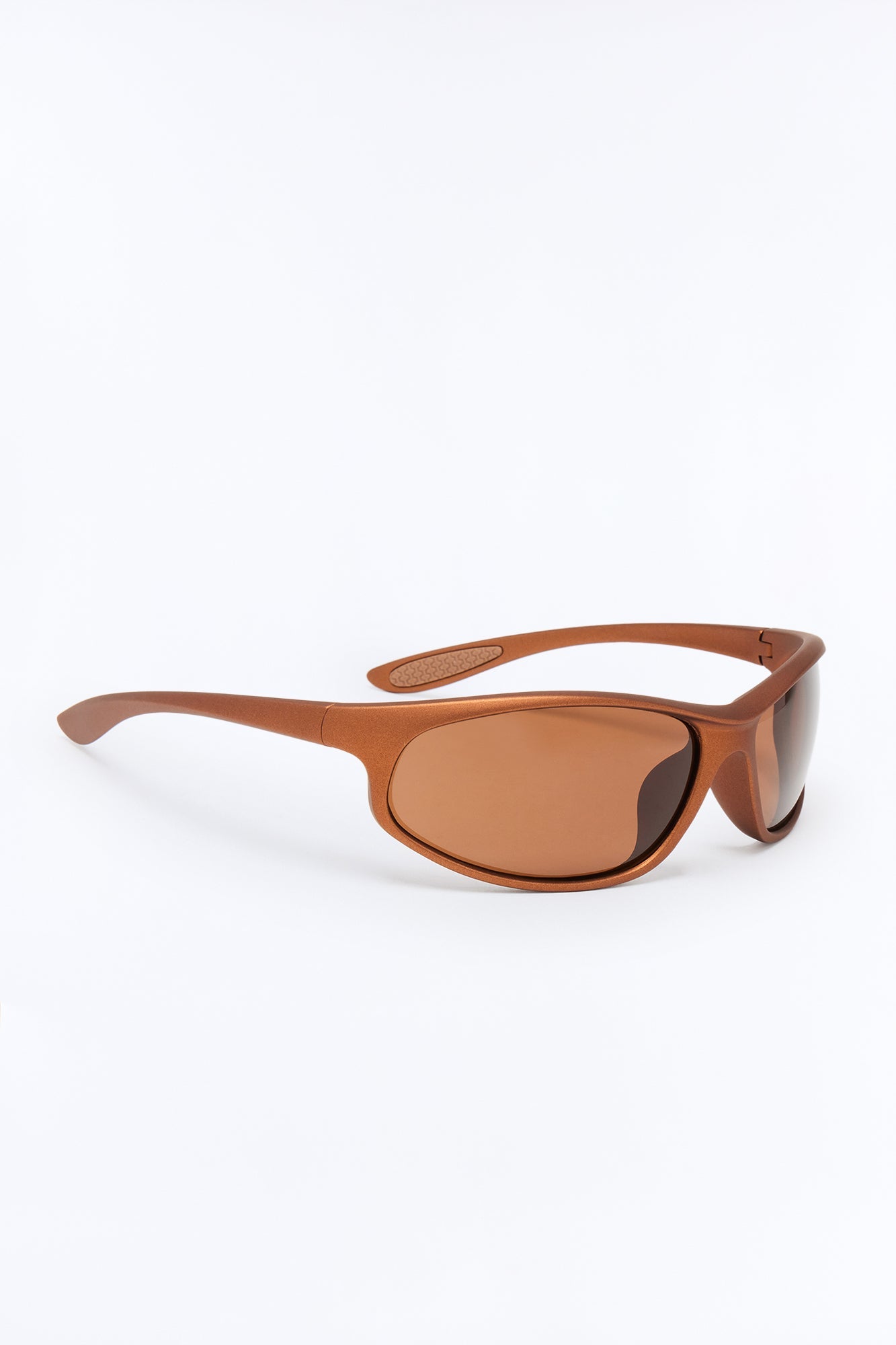 Rubberized Slim Sport Wrap Sunglasses - Brown Fashion Nova