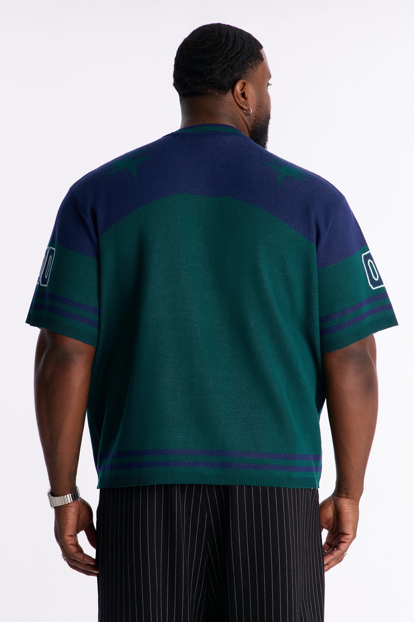 Short Sleeve Graphic Jersey Sweater - Navy/combo Fashion Nova