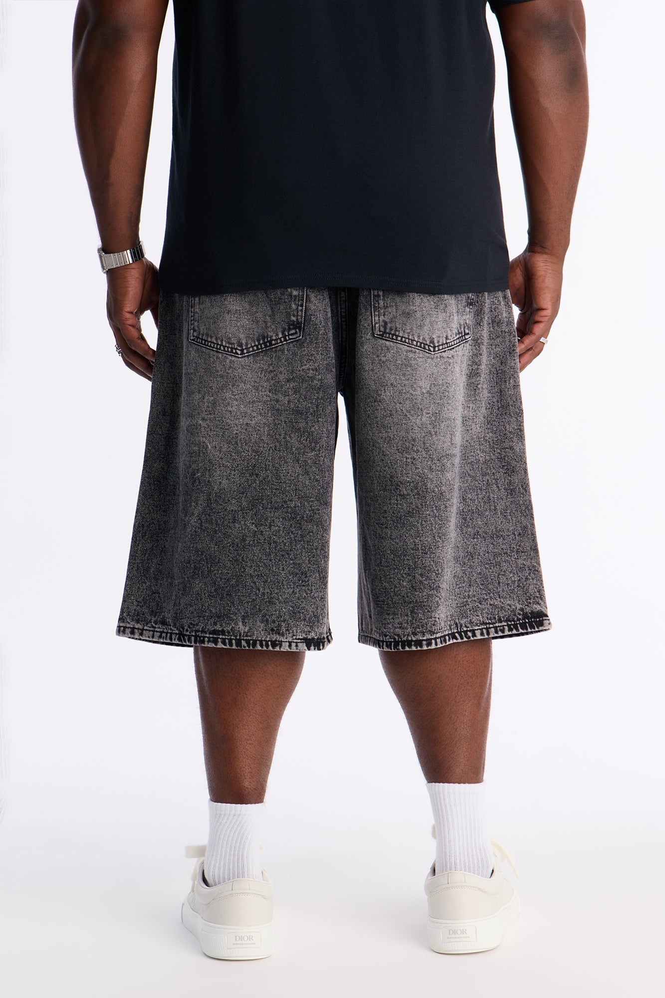 Baggy Embossed Linez Denim Short - Acid Wash Black Fashion Nova