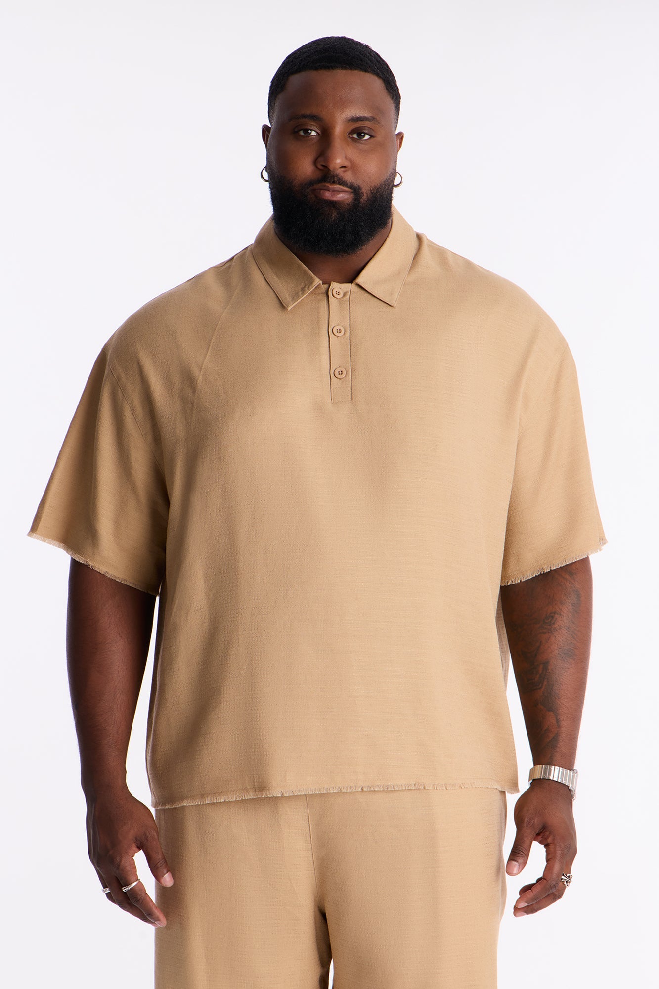 Oversized Tropic Fearless Polo Shirt - Tan Fashion Nova