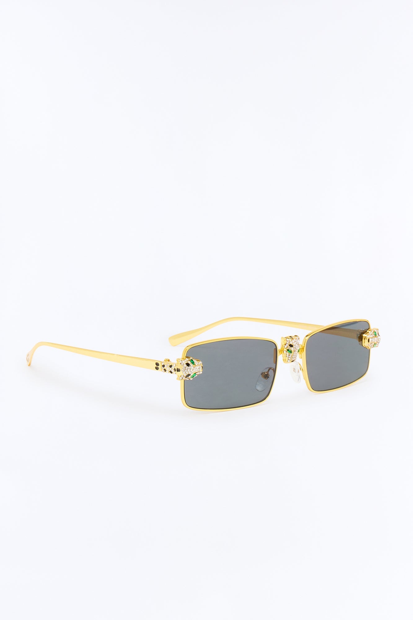 Iced Panther Rectangle Metal Sunglasses - Gold/Black Fashion Nova