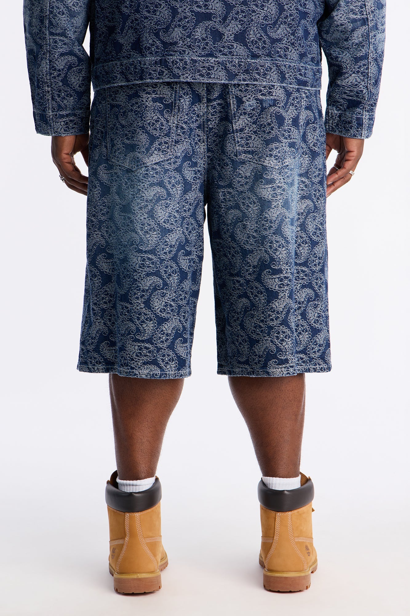 Baggy Paisley Jacquard Denim Short - Dark Wash Fashion Nova