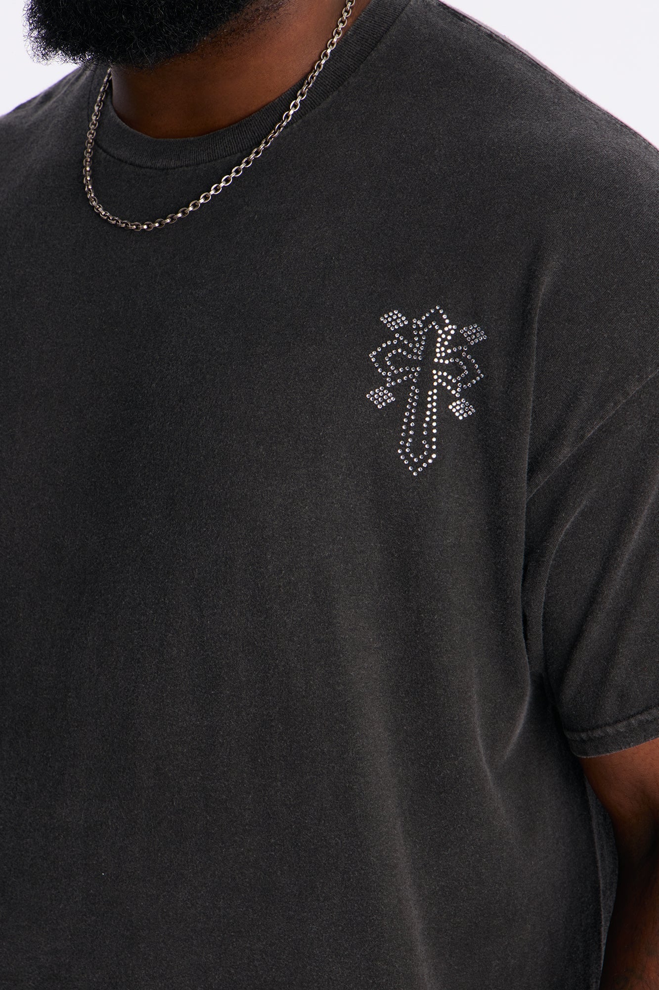 Cross My Heart Rhinestones Oversized Short Sleeve Tee - Black Fashion Nova