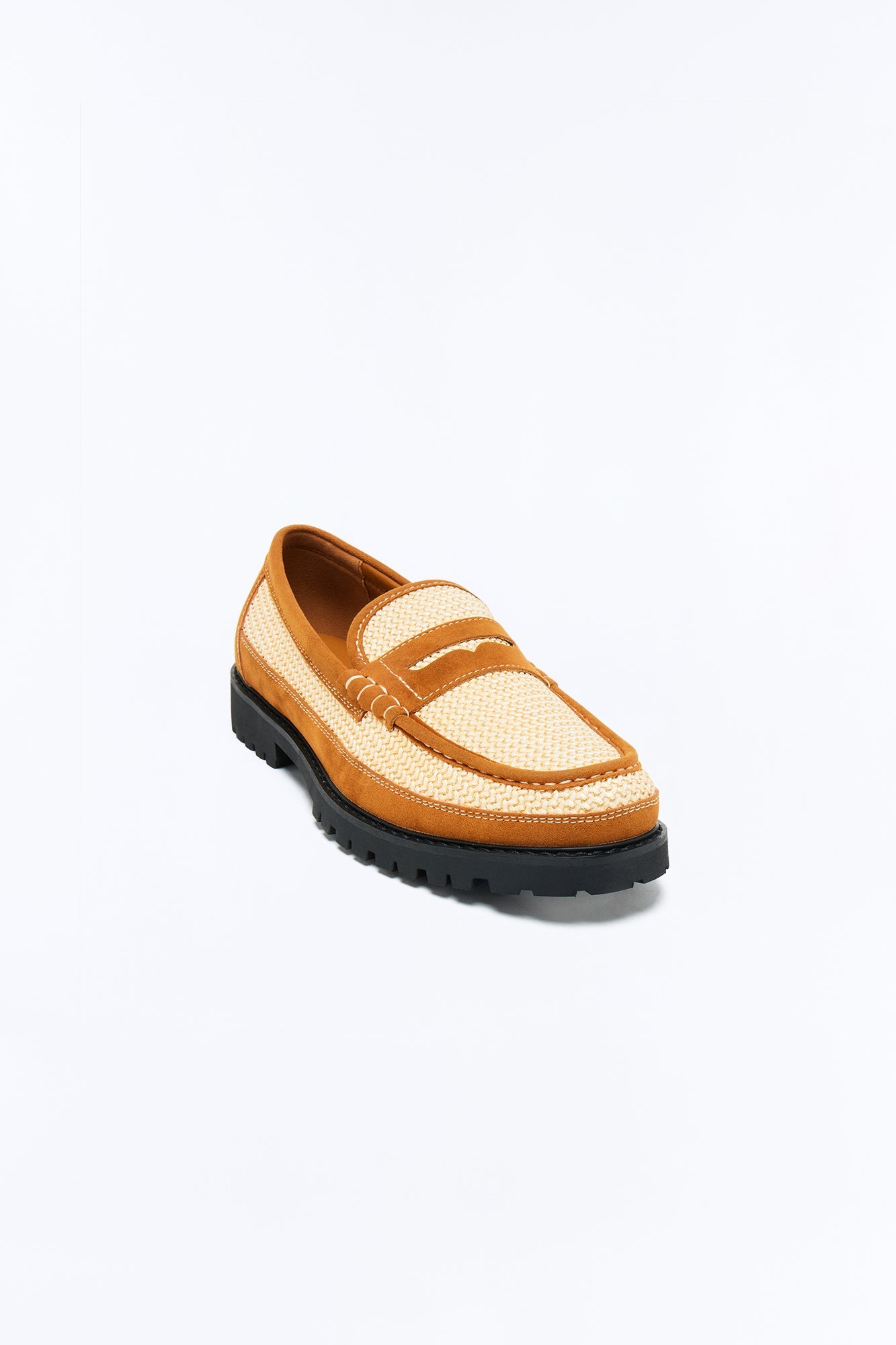 Woven Faux Suede Contrast Stitch Penny Loafer - Brown Fashion Nova