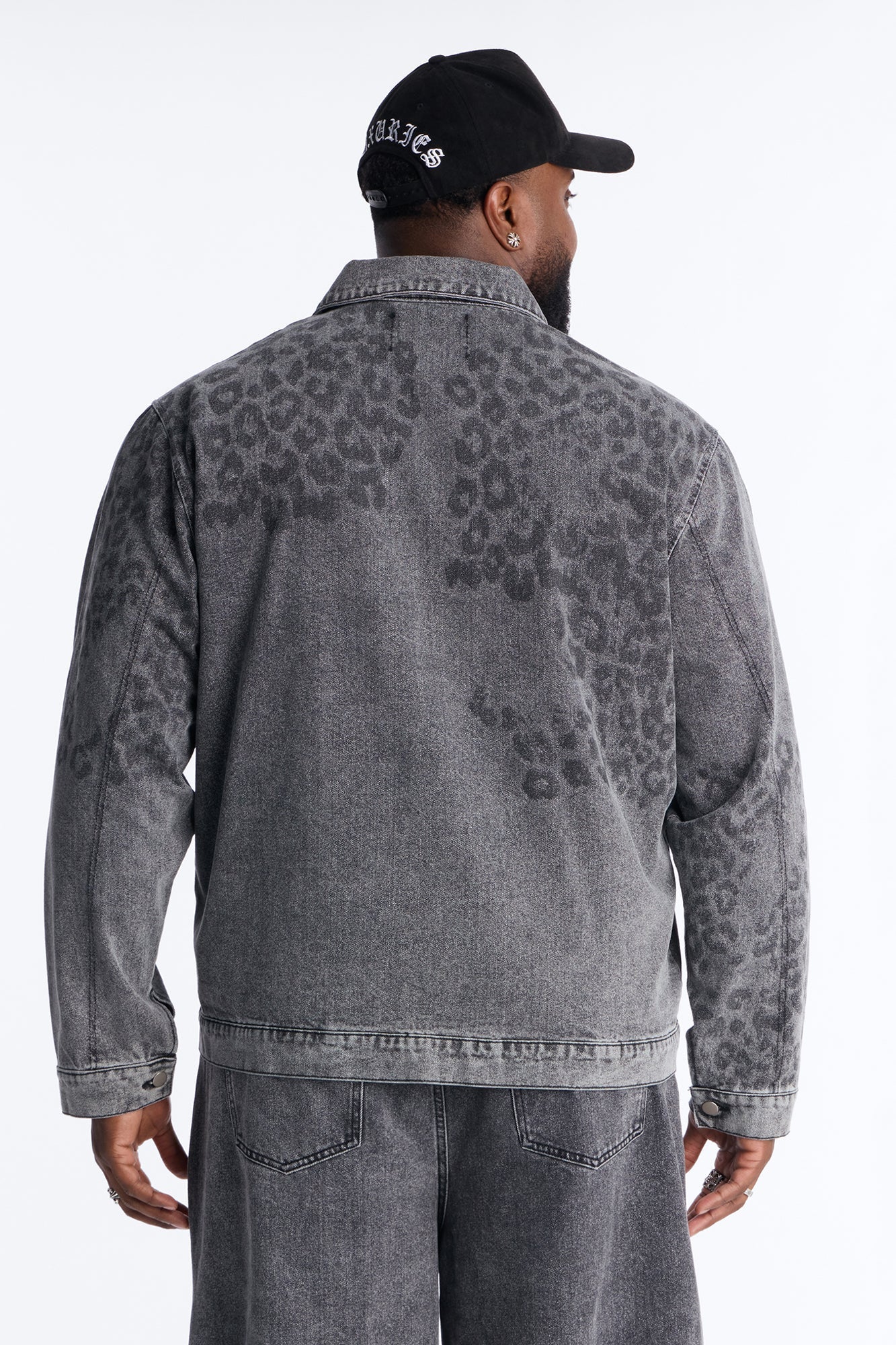 Night Fall Leopard Denim Jacket - Black Wash Fashion Nova