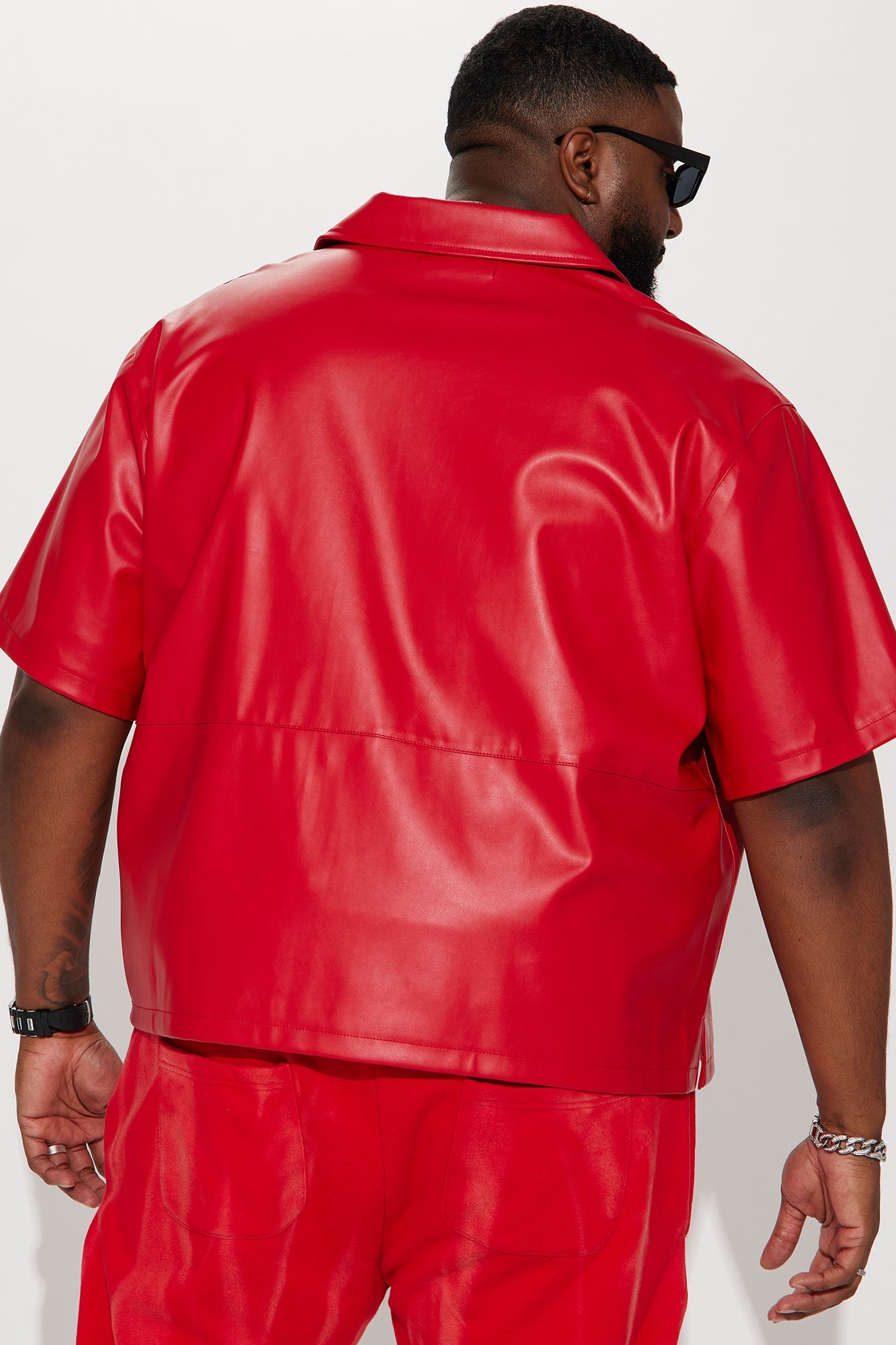 Slam Dunk Faux Leather Short Sleeve Button Up - Red Fashion Nova