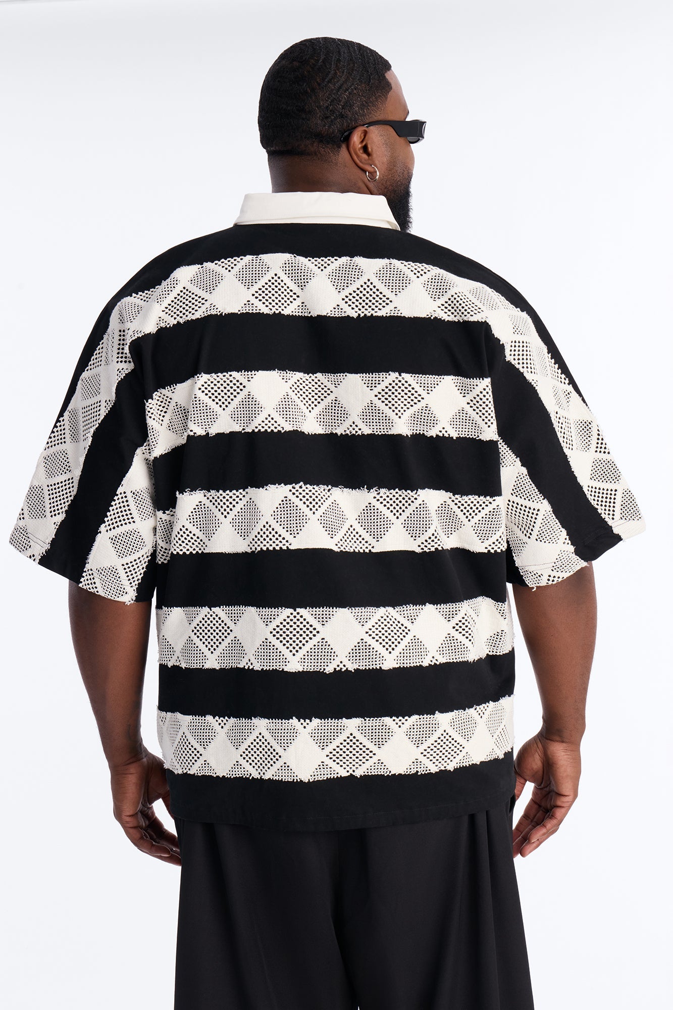 Oversized Offshore Reef Crochet Polo Shirt - Black/White Fashion Nova
