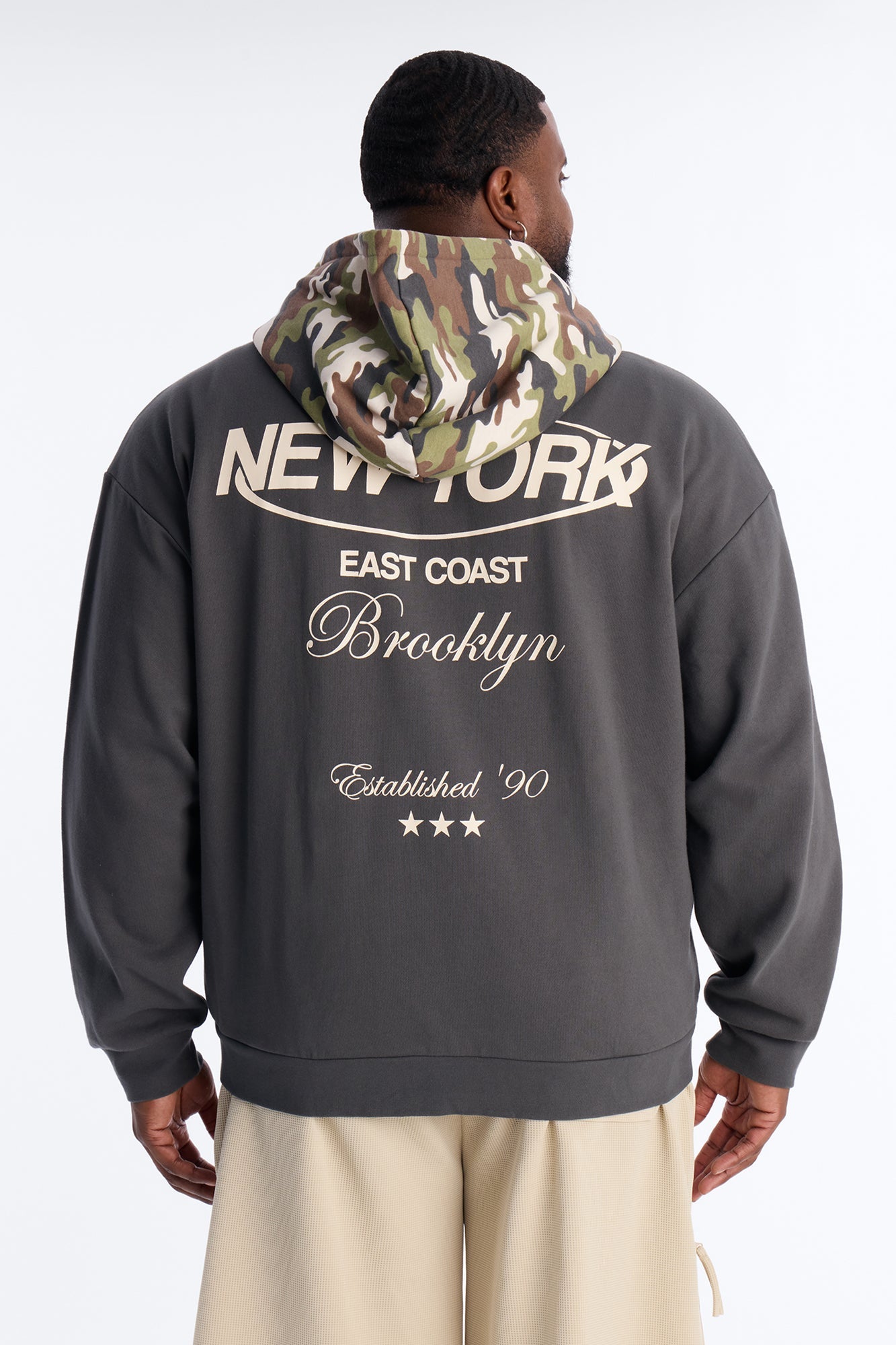 New York East Camo Zip Hoodie - Charcoal/combo Fashion Nova