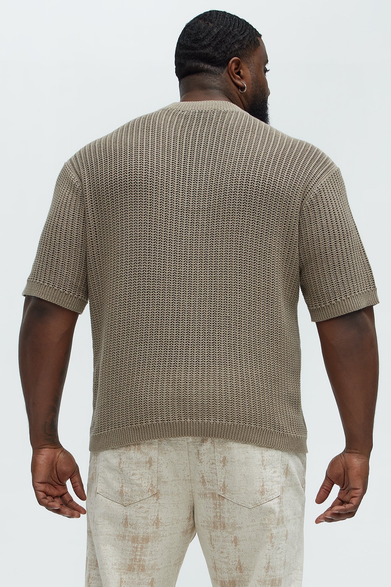 Printed Textured Knit Short Sleeve Tee - Brown Fashion Nova