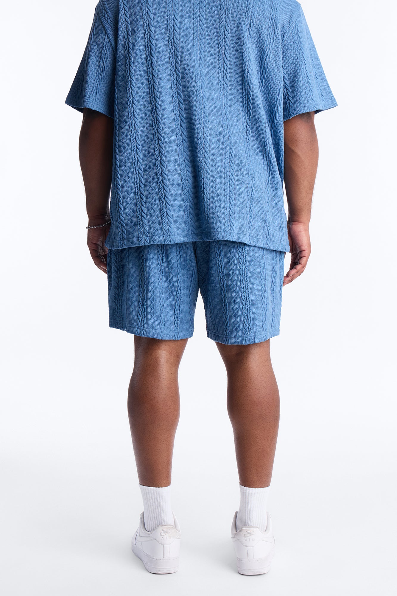 Textured Stripes Relaxed Drawstring Shorts - Blue Fashion Nova