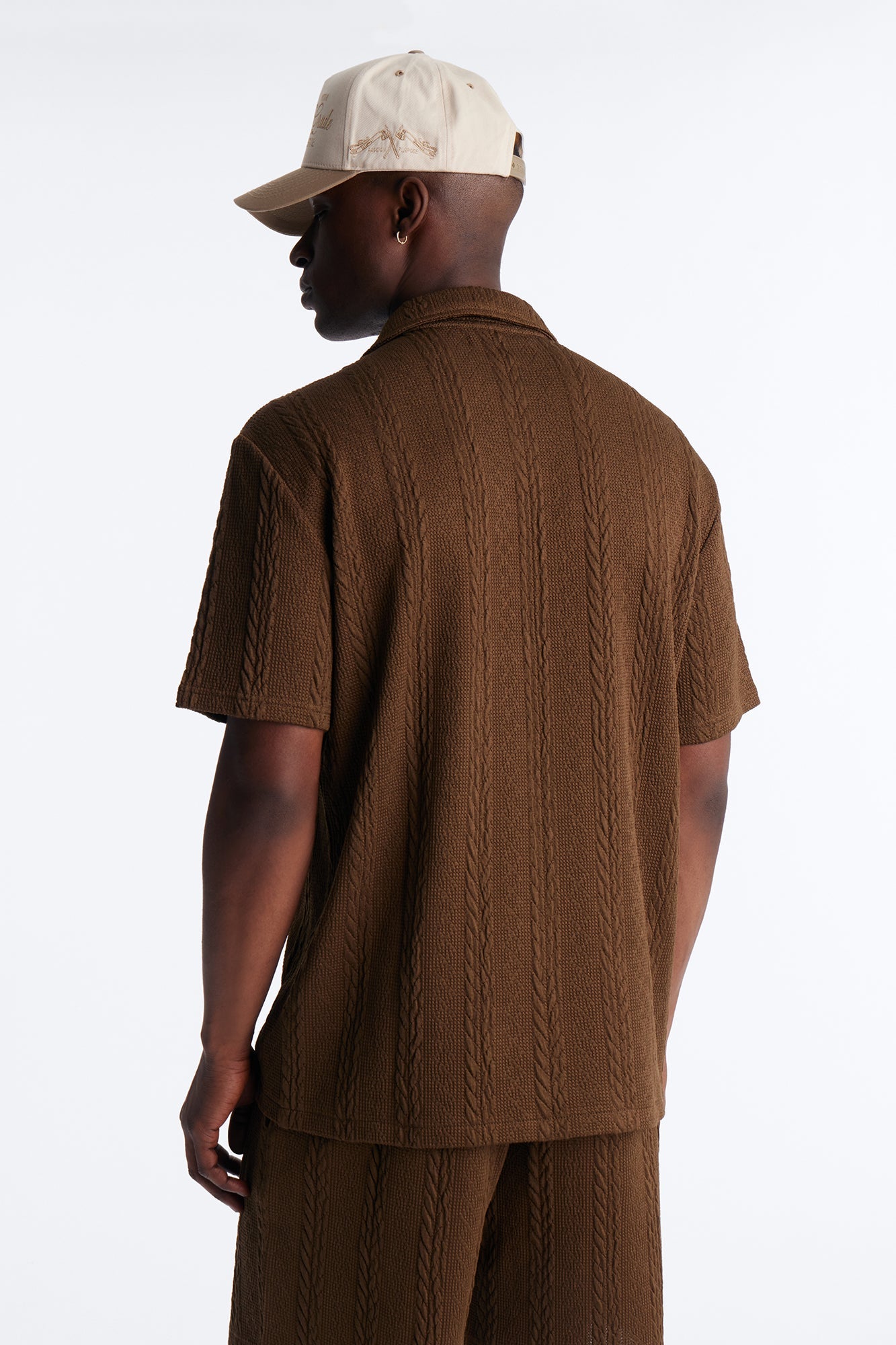 Textured Stripes Cuban Short Sleeve Button Up Shirt - Brown Fashion Nova