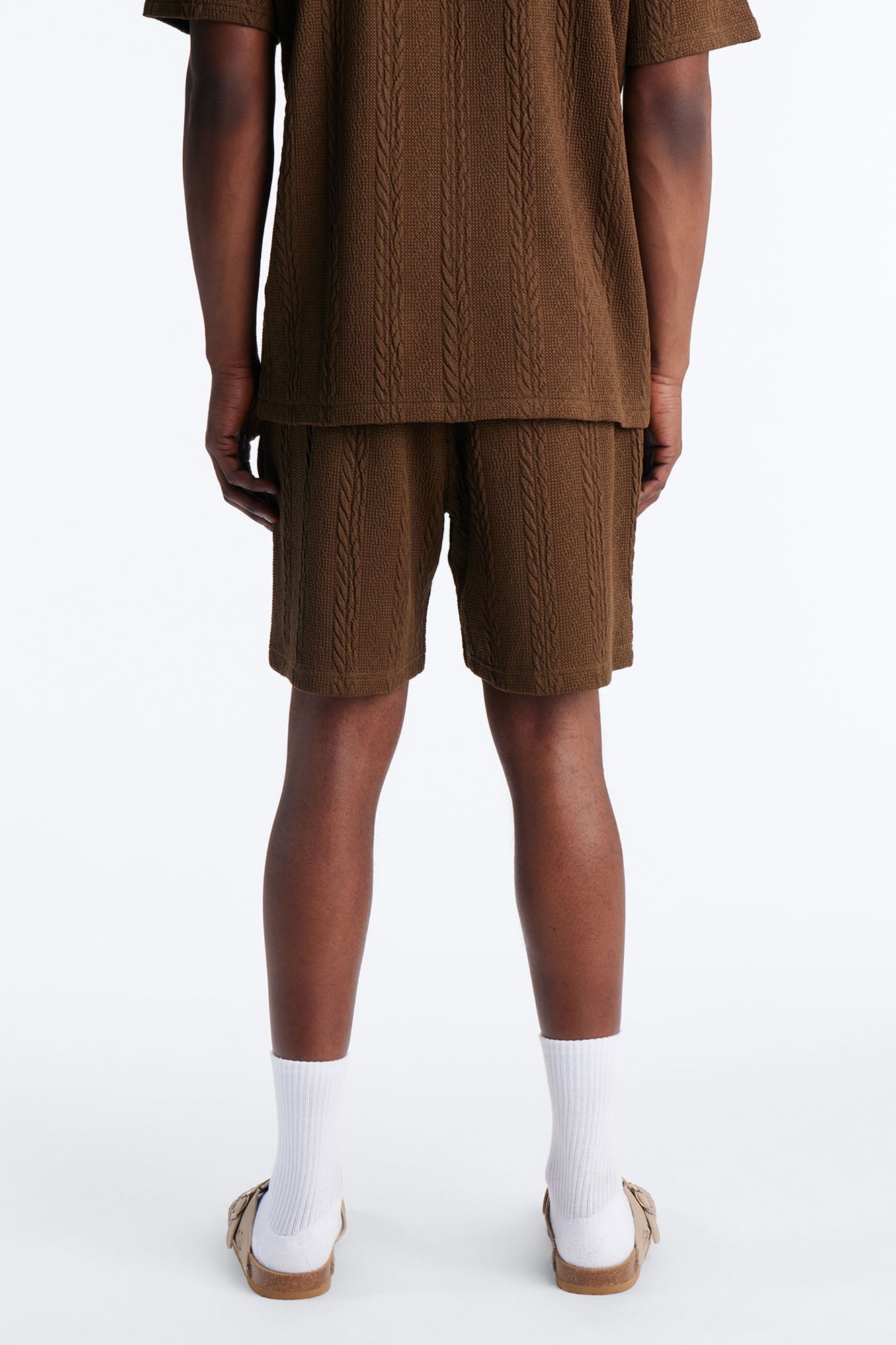 Textured Stripes Relaxed Drawstring Shorts - Brown Fashion Nova