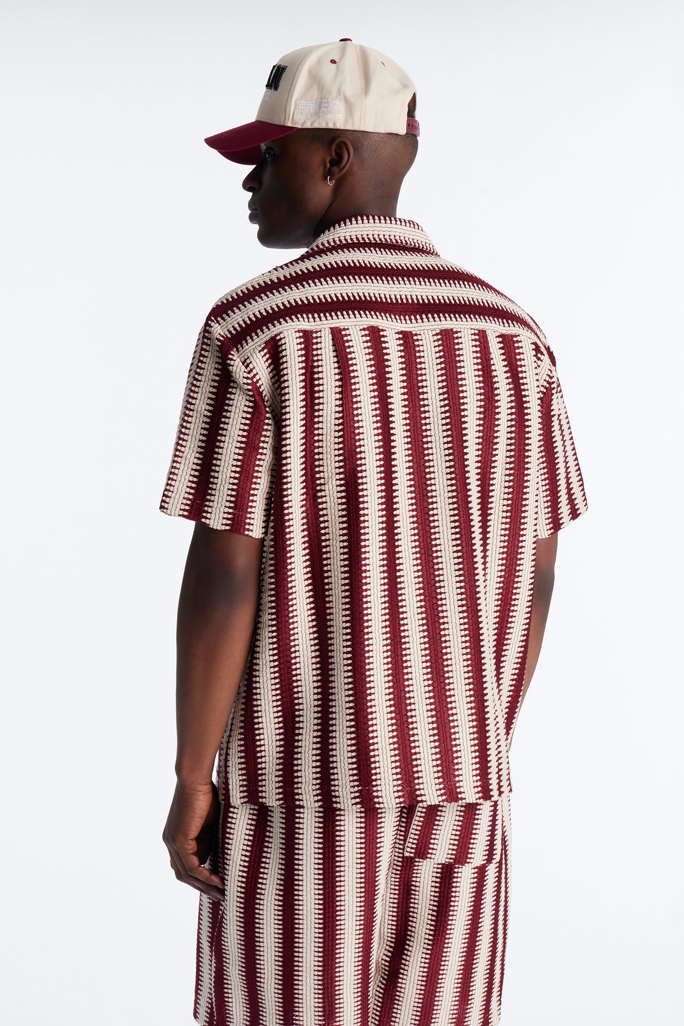 Summit Striped Short Sleeve Button Up - Burgundy Fashion Nova