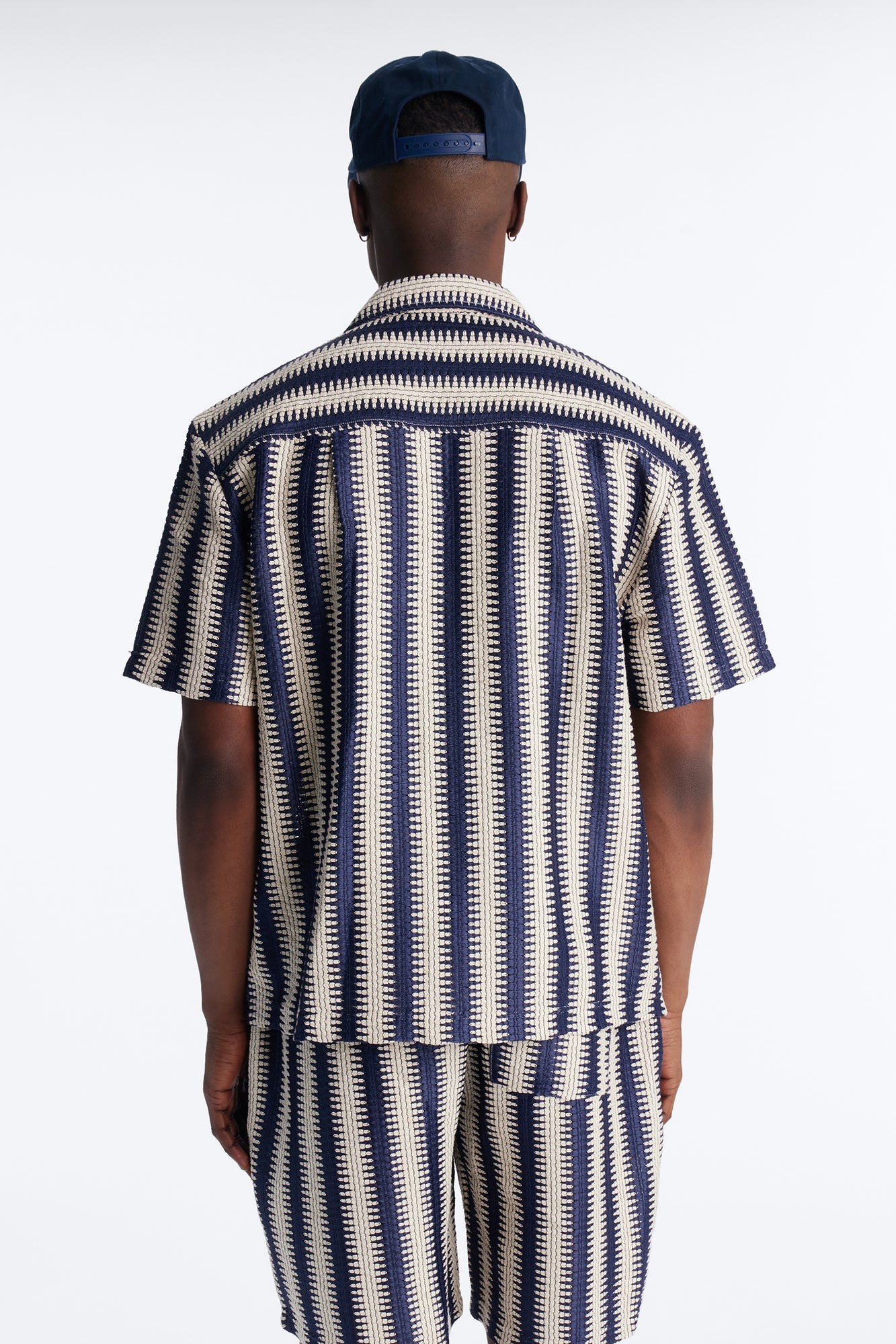 Summit Striped Short Sleeve Button Up - Navy Fashion Nova