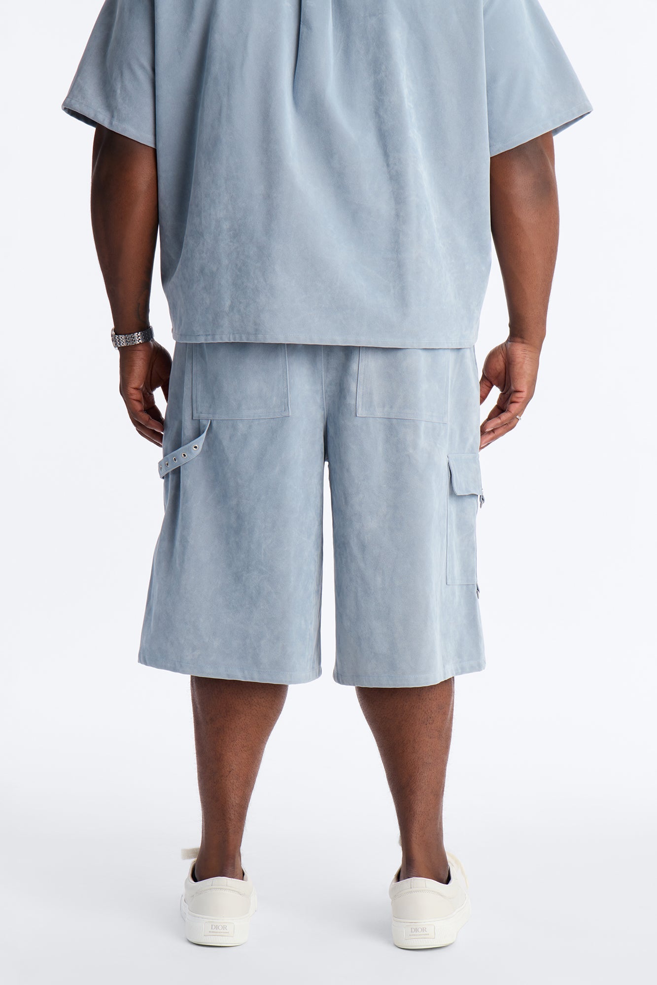 Baggy Freedom Ranch Faux Suede Utility Short - Light Blue Fashion Nova