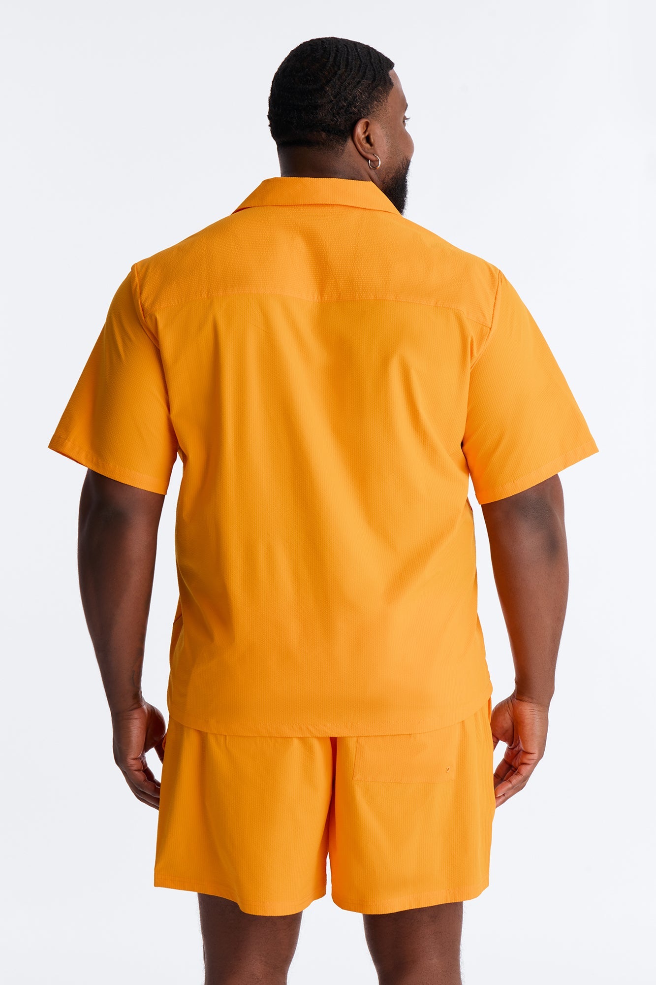 Seersucker Short Sleeve Cuban Collar Shirt - Orange Fashion Nova