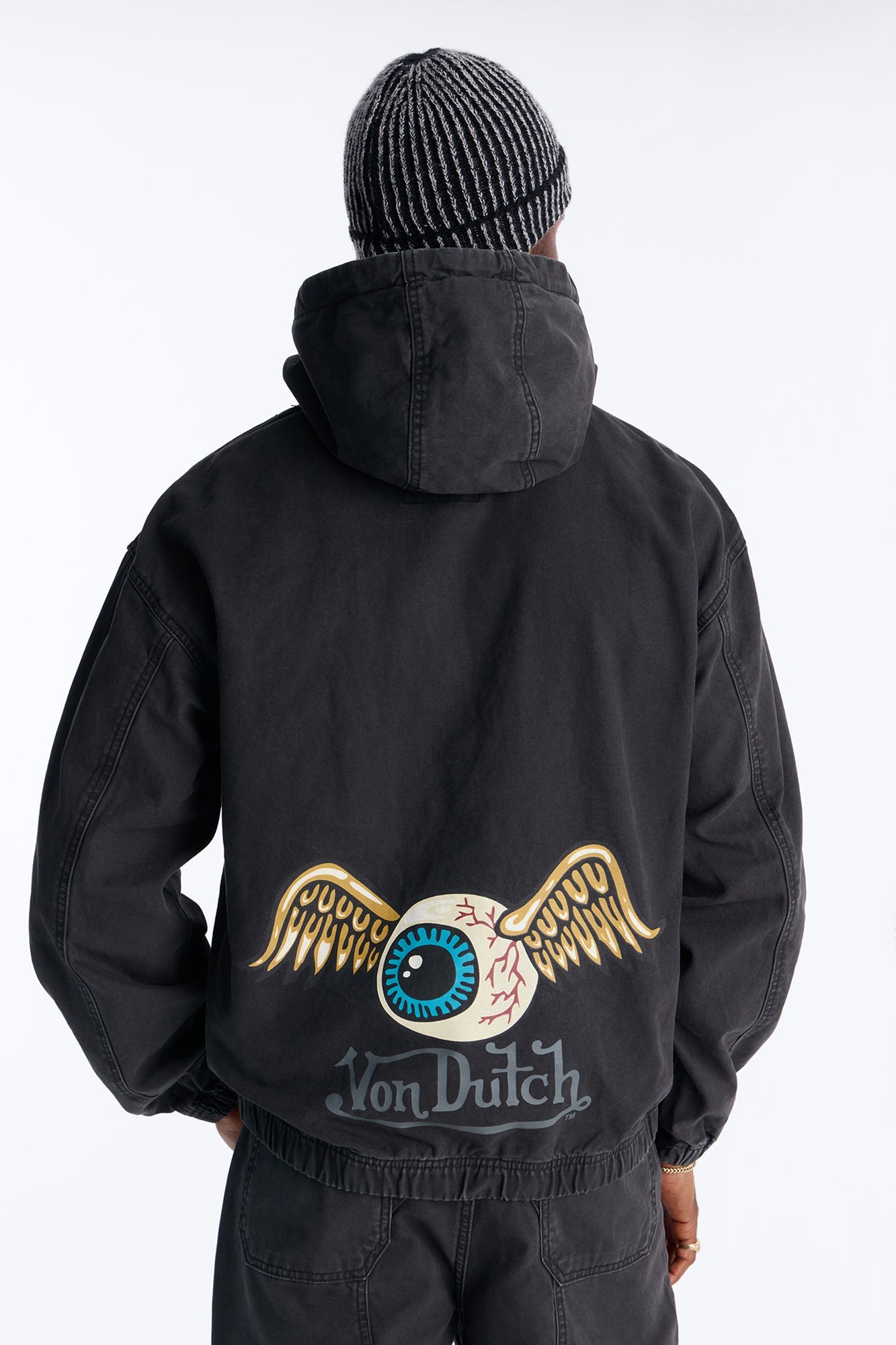 Von Dutch Eyeball Denim Zip Up Hoodie - Black Wash Fashion Nova