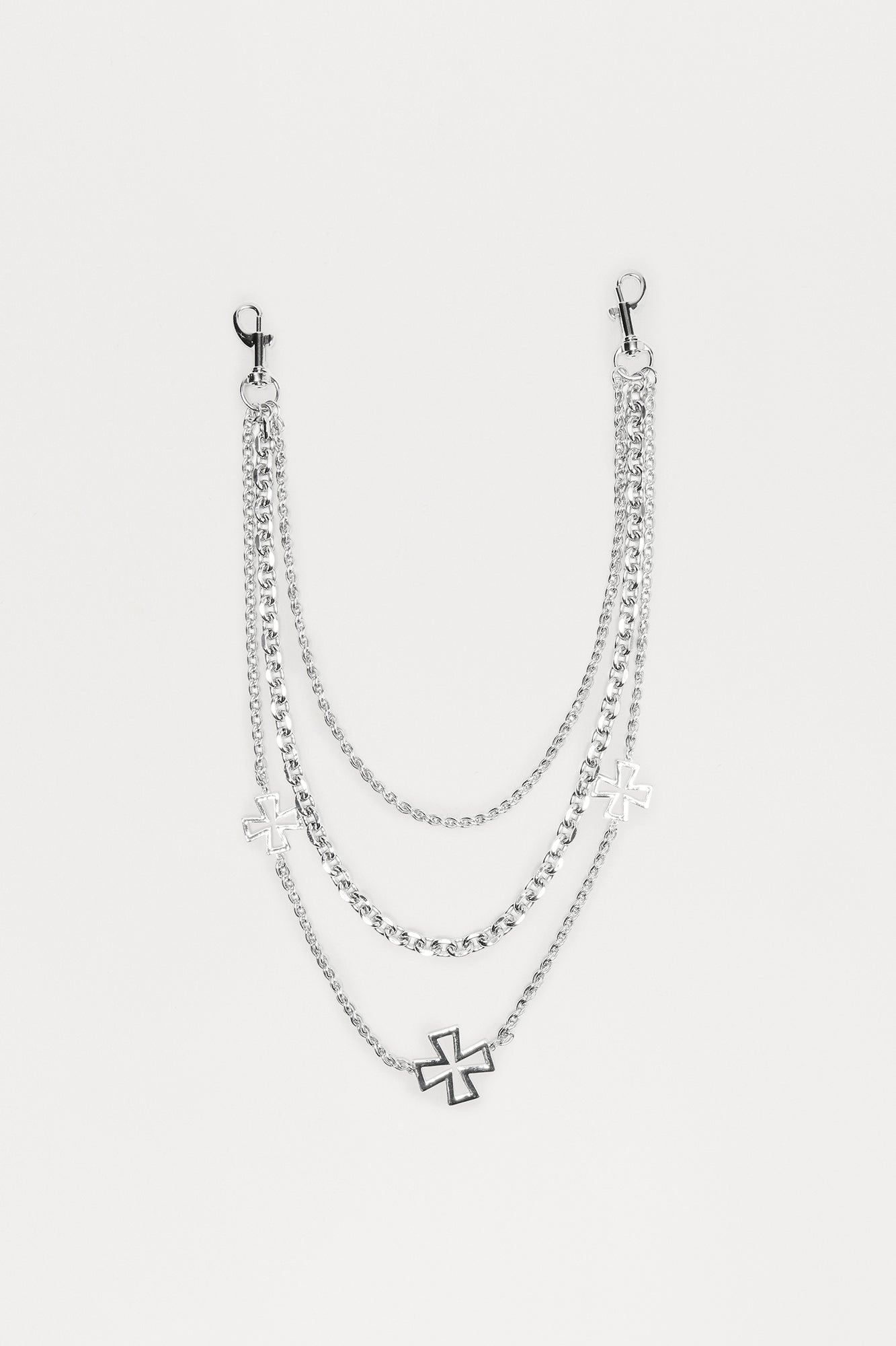 Nocturne Cross Triple Stacked Pants Chain - Silver Fashion Nova
