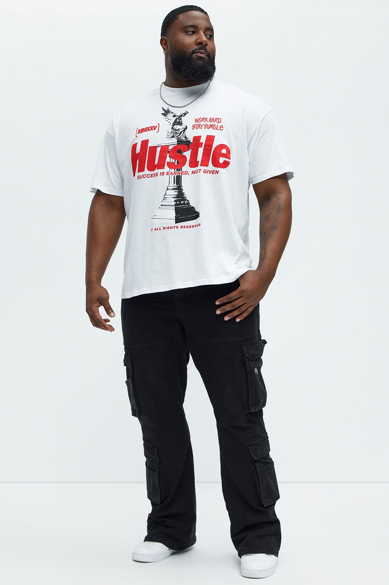 Hustle Statue Short Sleeve Tee - White Fashion Nova