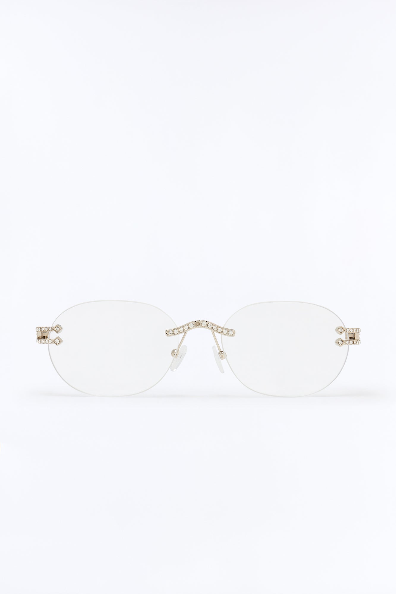 Embellished Round Frameless Metal Sunglasses - Silver Fashion Nova