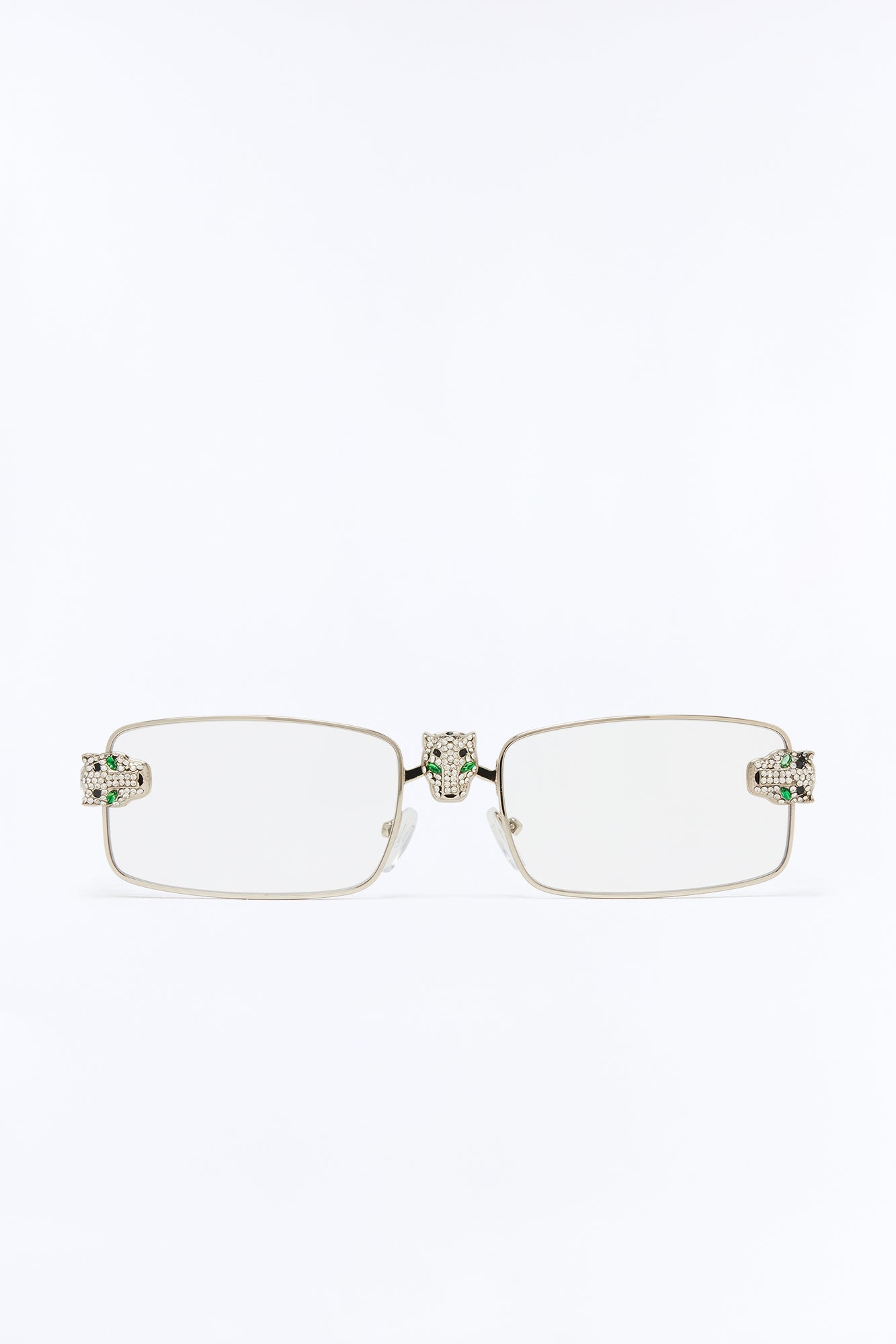Iced Panther Rectangle Metal Sunglasses - Silver Fashion Nova