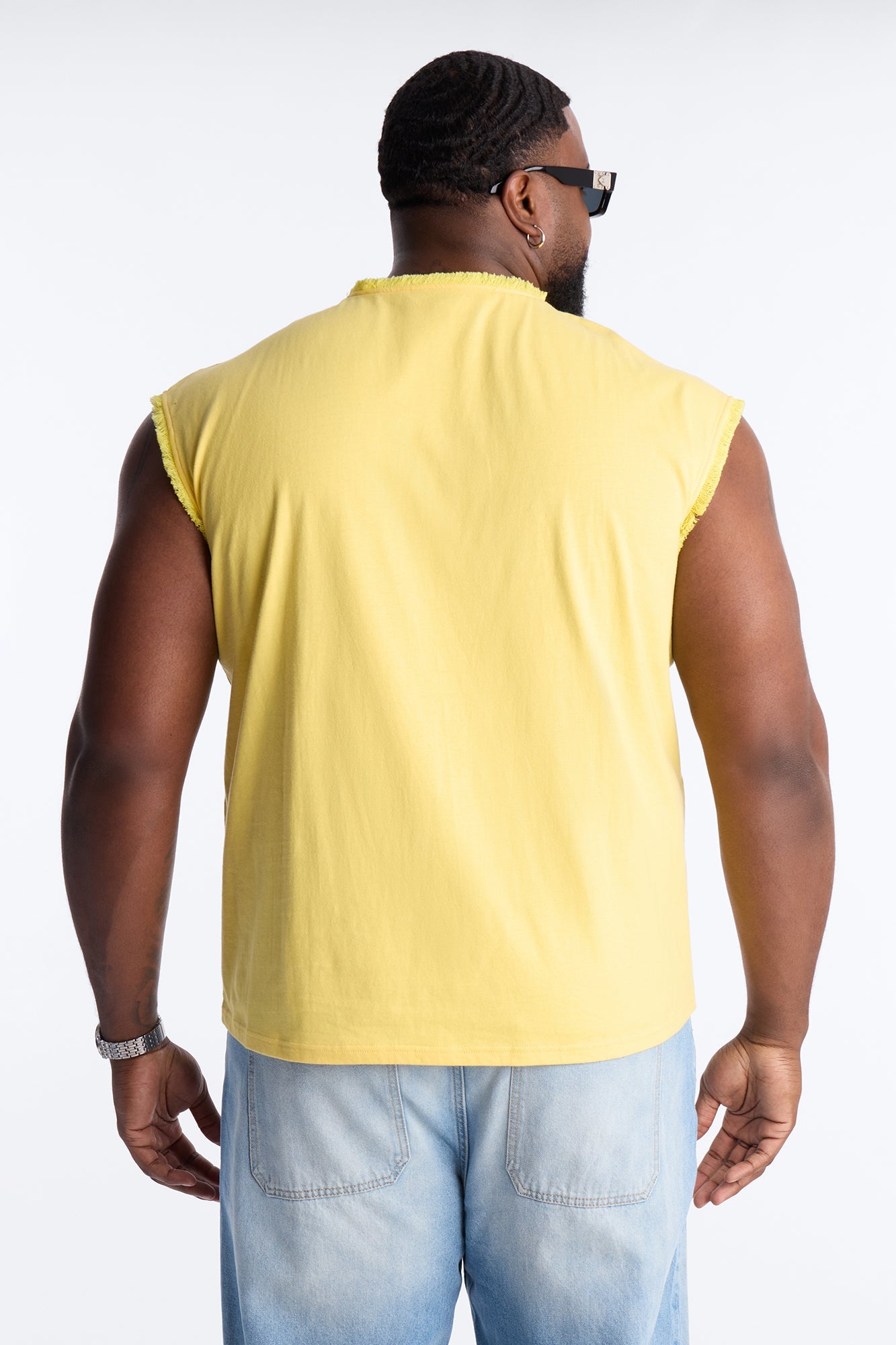 Relaxed Raw Edge Muscle Tee - Yellow Fashion Nova