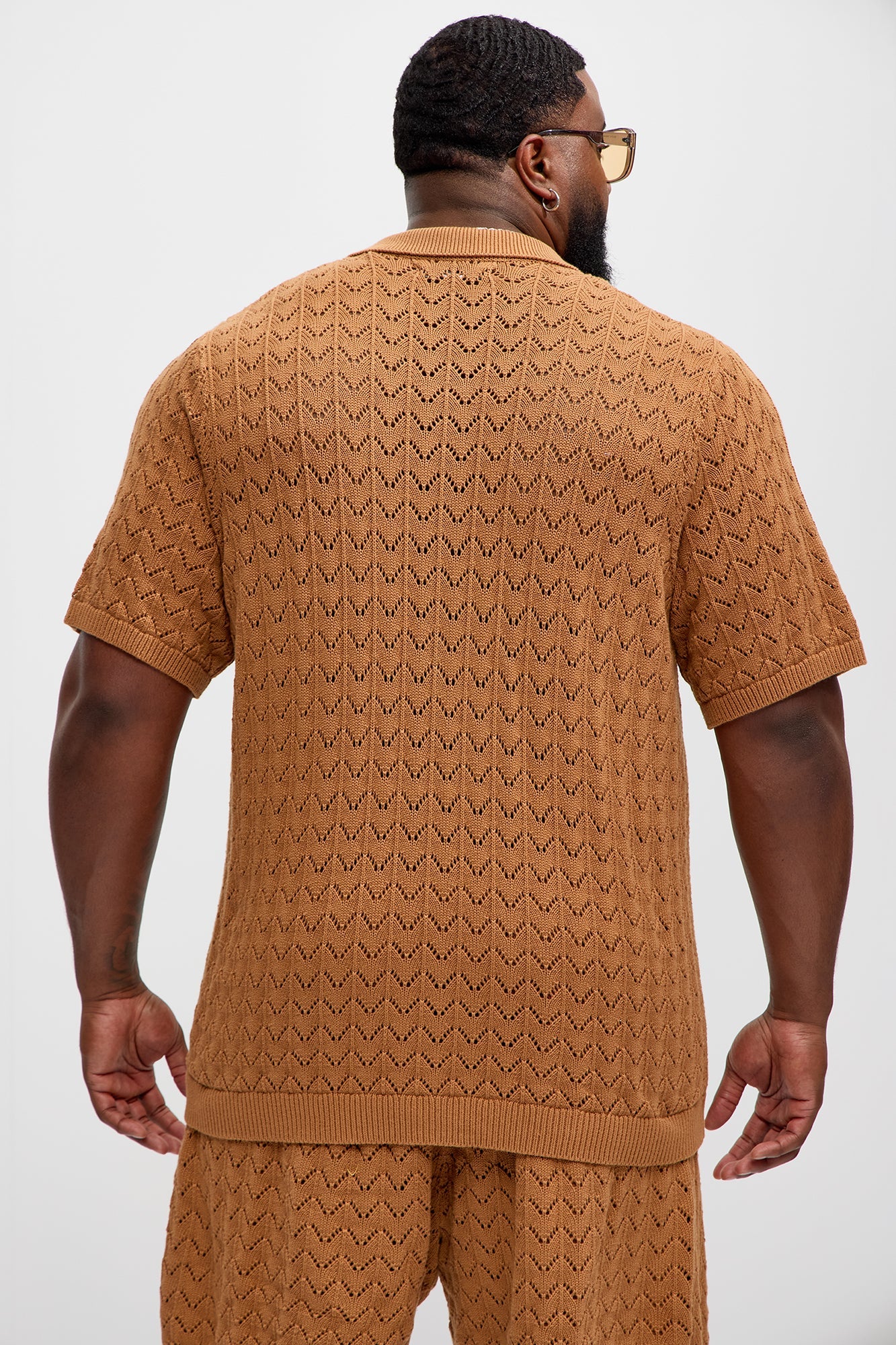 Waterfall Texture Open Knit Shirt - Brown Fashion Nova