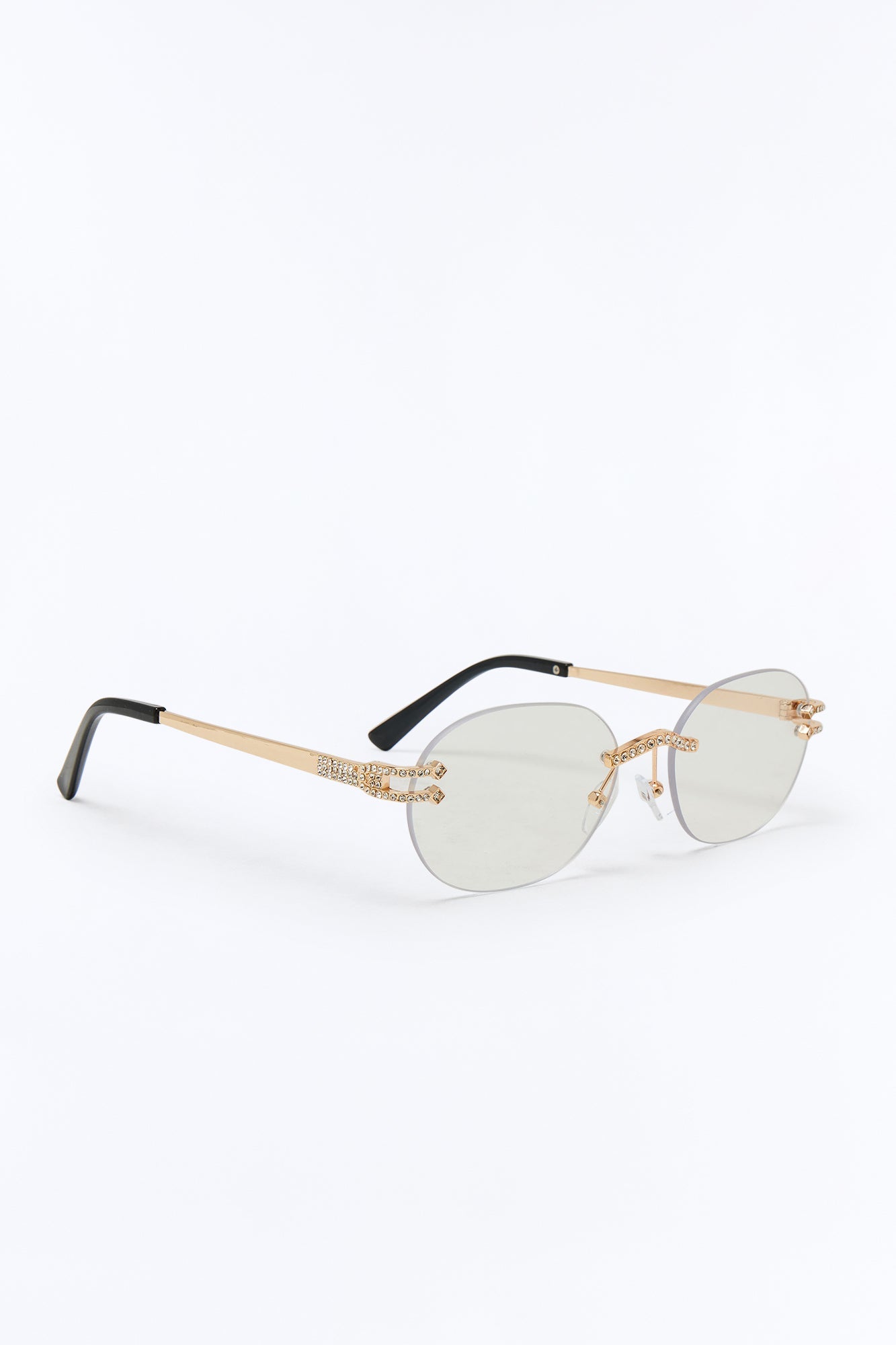 Embellished Round Frameless Metal Sunglasses - Gold Fashion Nova
