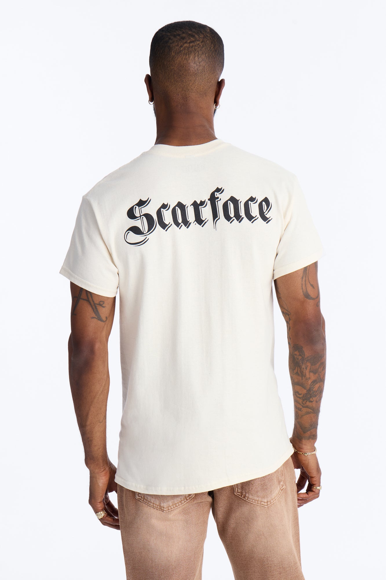 Scarface Embroidery Short Sleeve Tee - Natural Fashion Nova