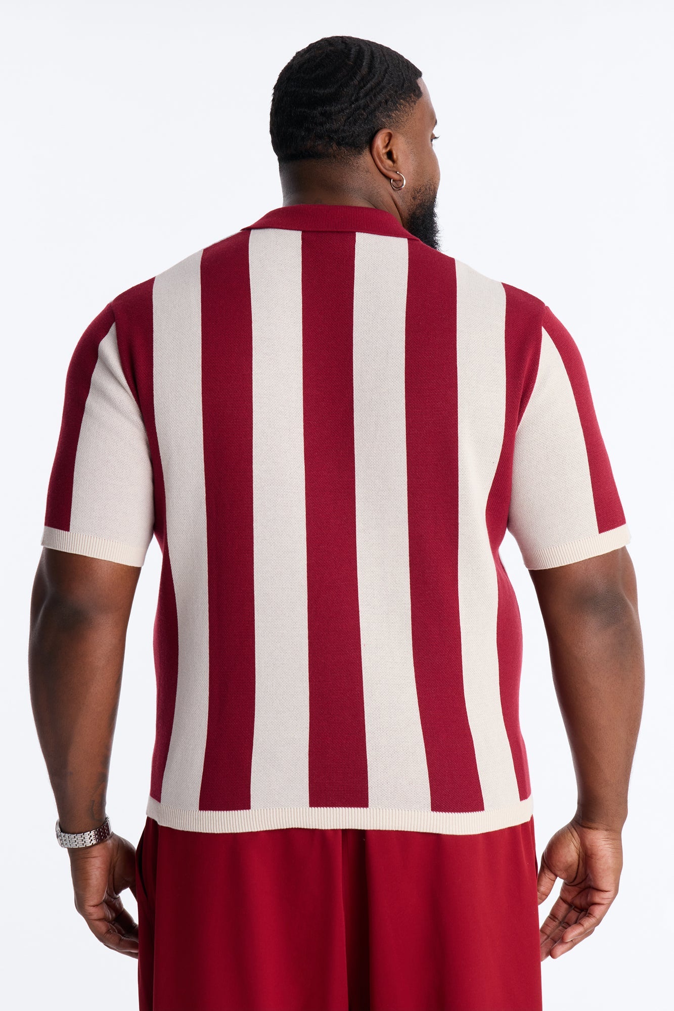 Apex United Johnny Collar Knit Top - Burgundy/combo Fashion Nova