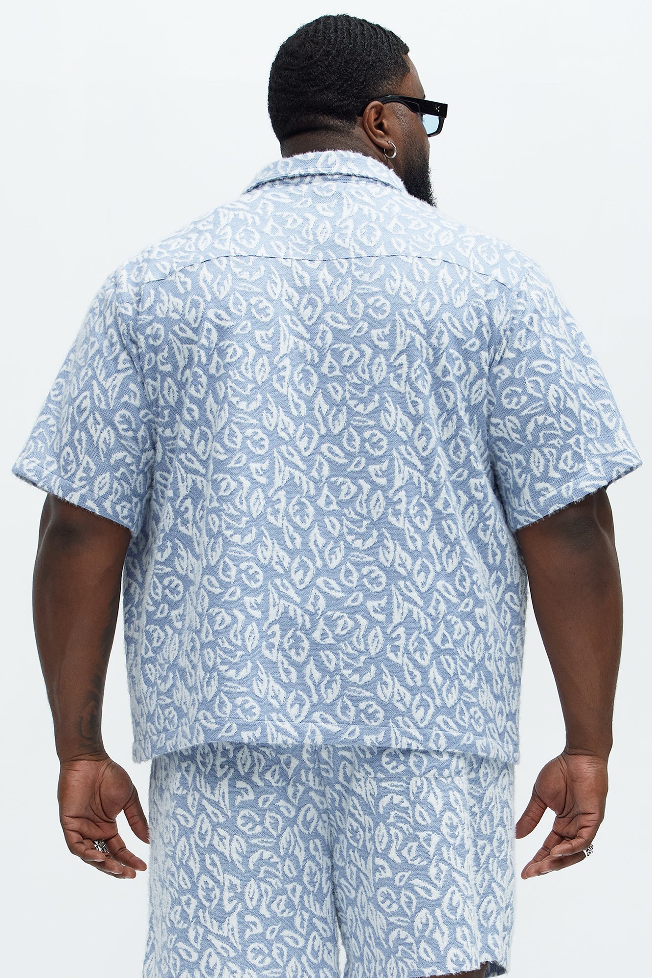 Jacquard Foliage Short Sleeve Shirt - Blue/combo Fashion Nova