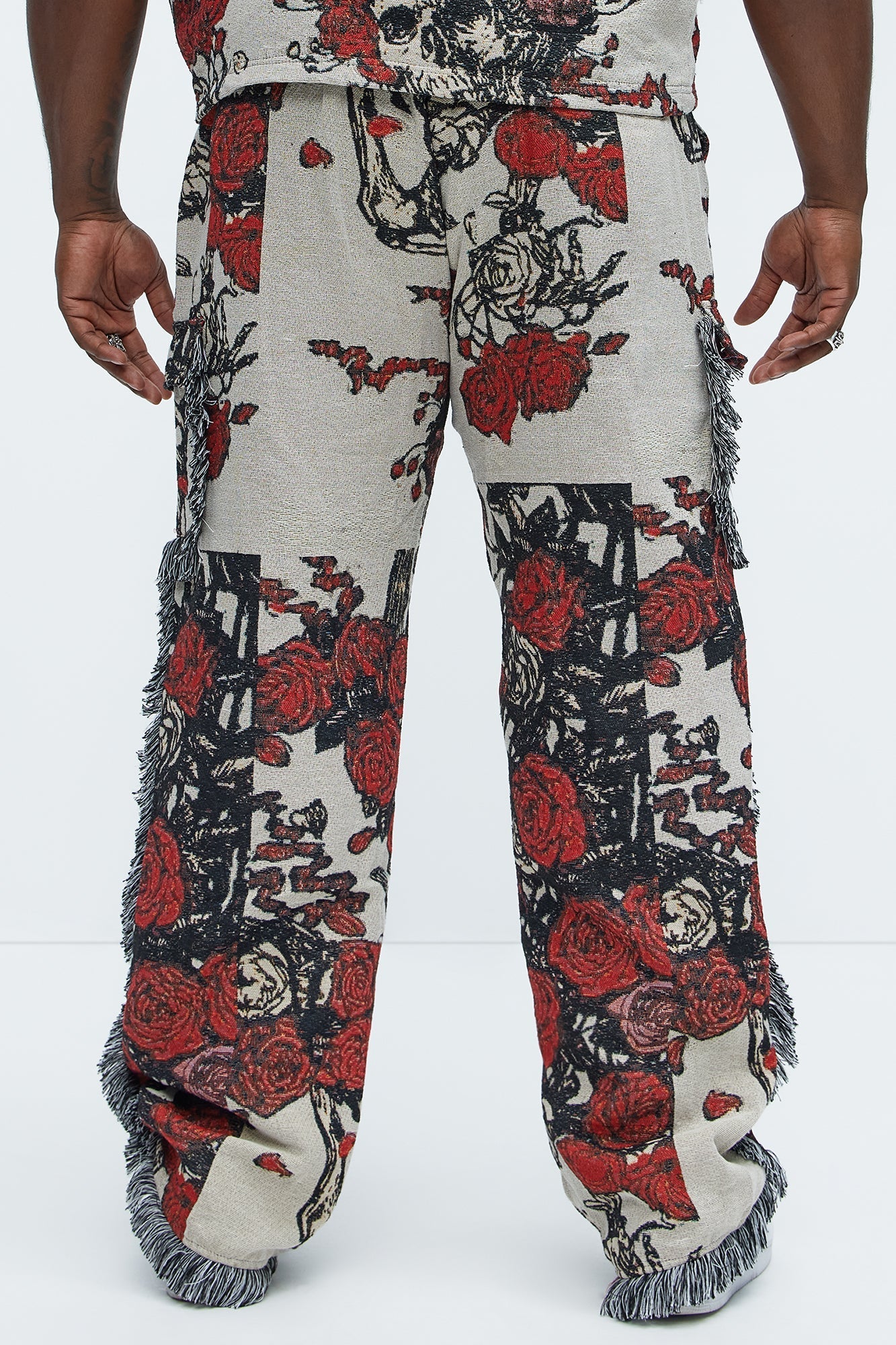 Straight Petals Tapestry Cargo Pants - Red/combo Fashion Nova