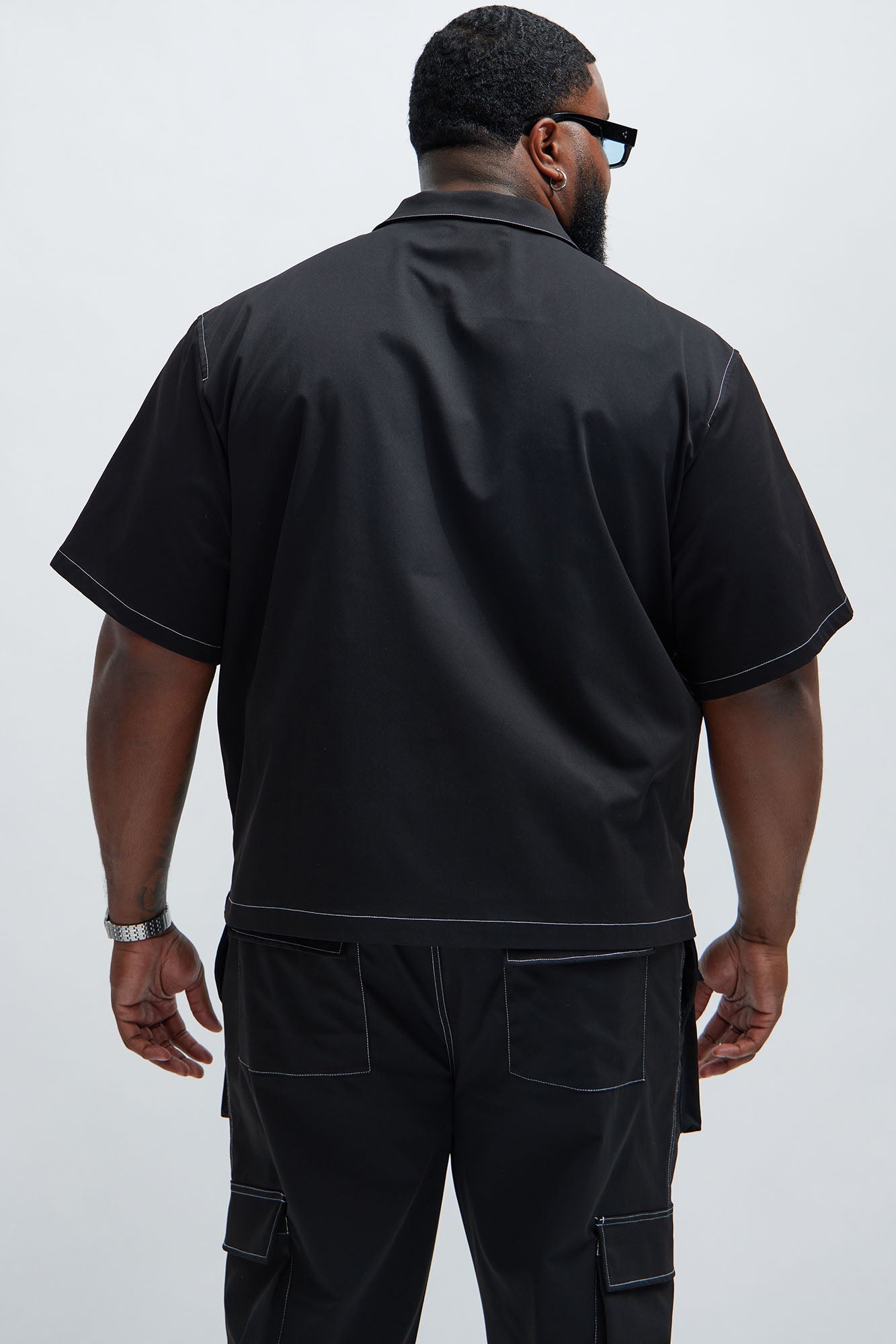 Curtis Contrast Stitch Boxy Shirt - Black Fashion Nova