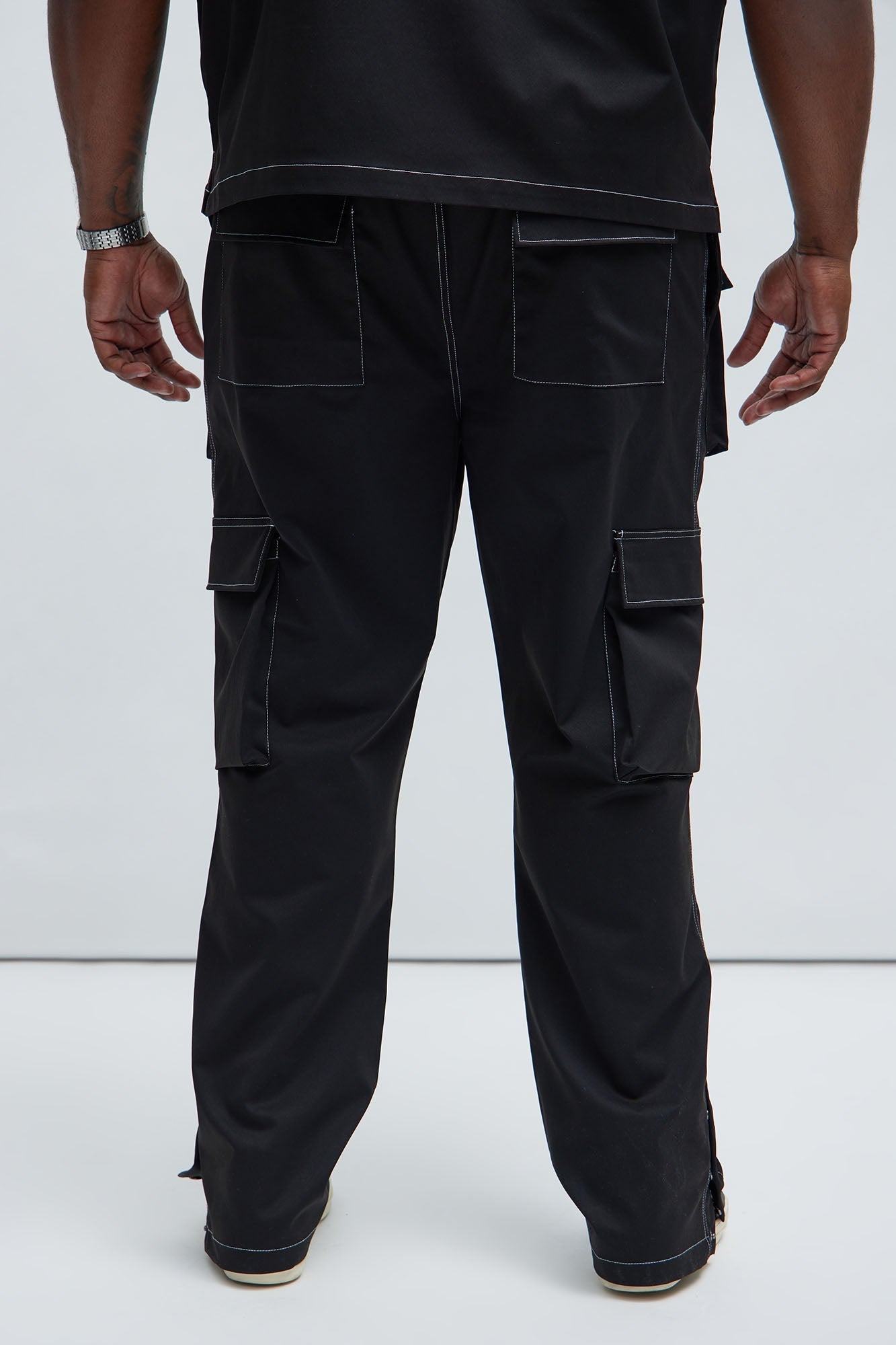 Curtis Contrast Stitch Relaxed Cargo Pants - Black Fashion Nova