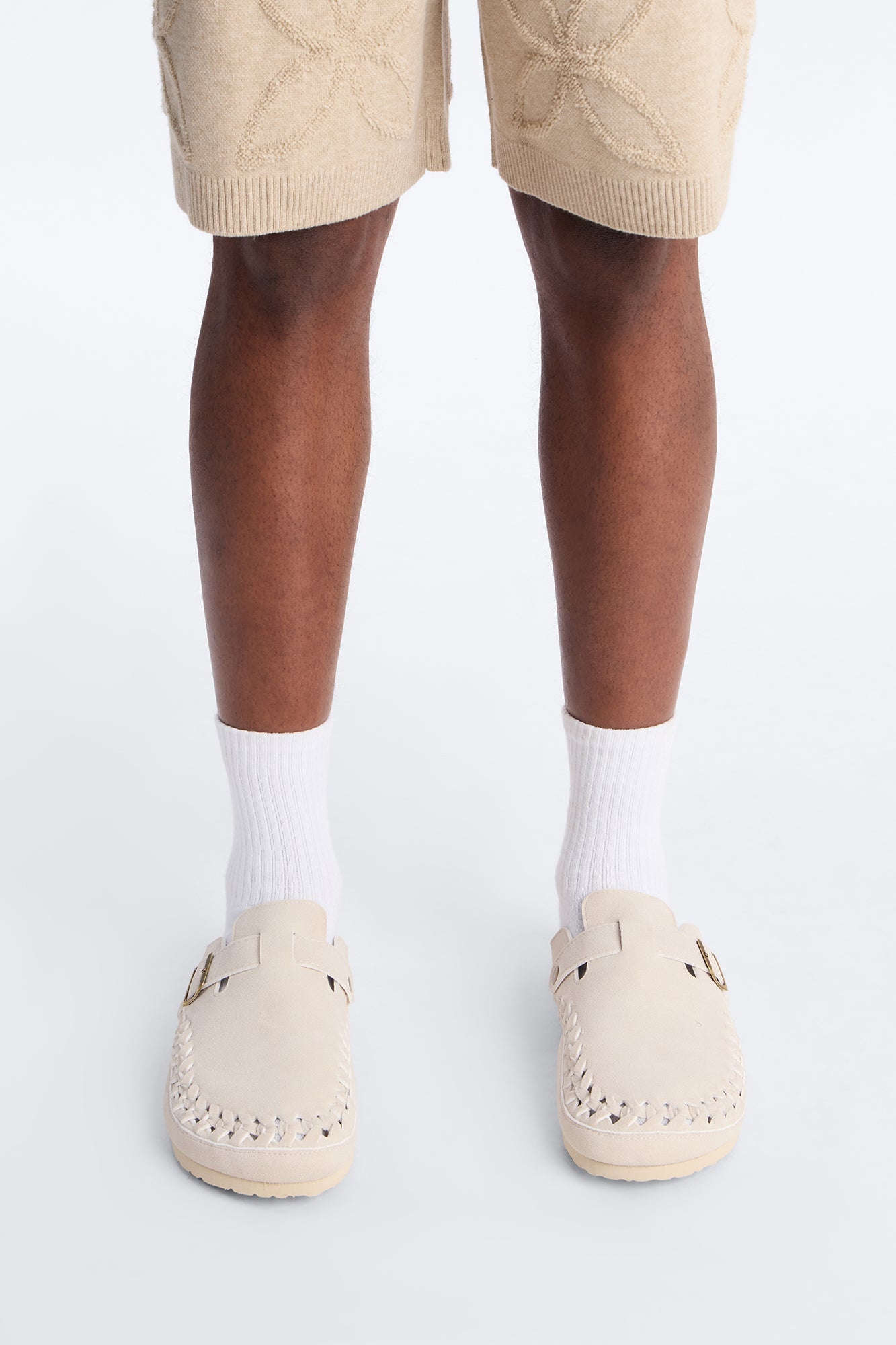 Woven Faux Suede Slip On Mule - White Fashion Nova