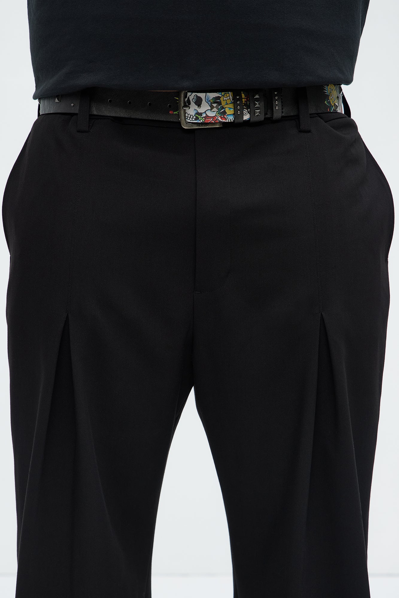 Ed Hardy Skulls & Roses Studded Belt - Black Fashion Nova