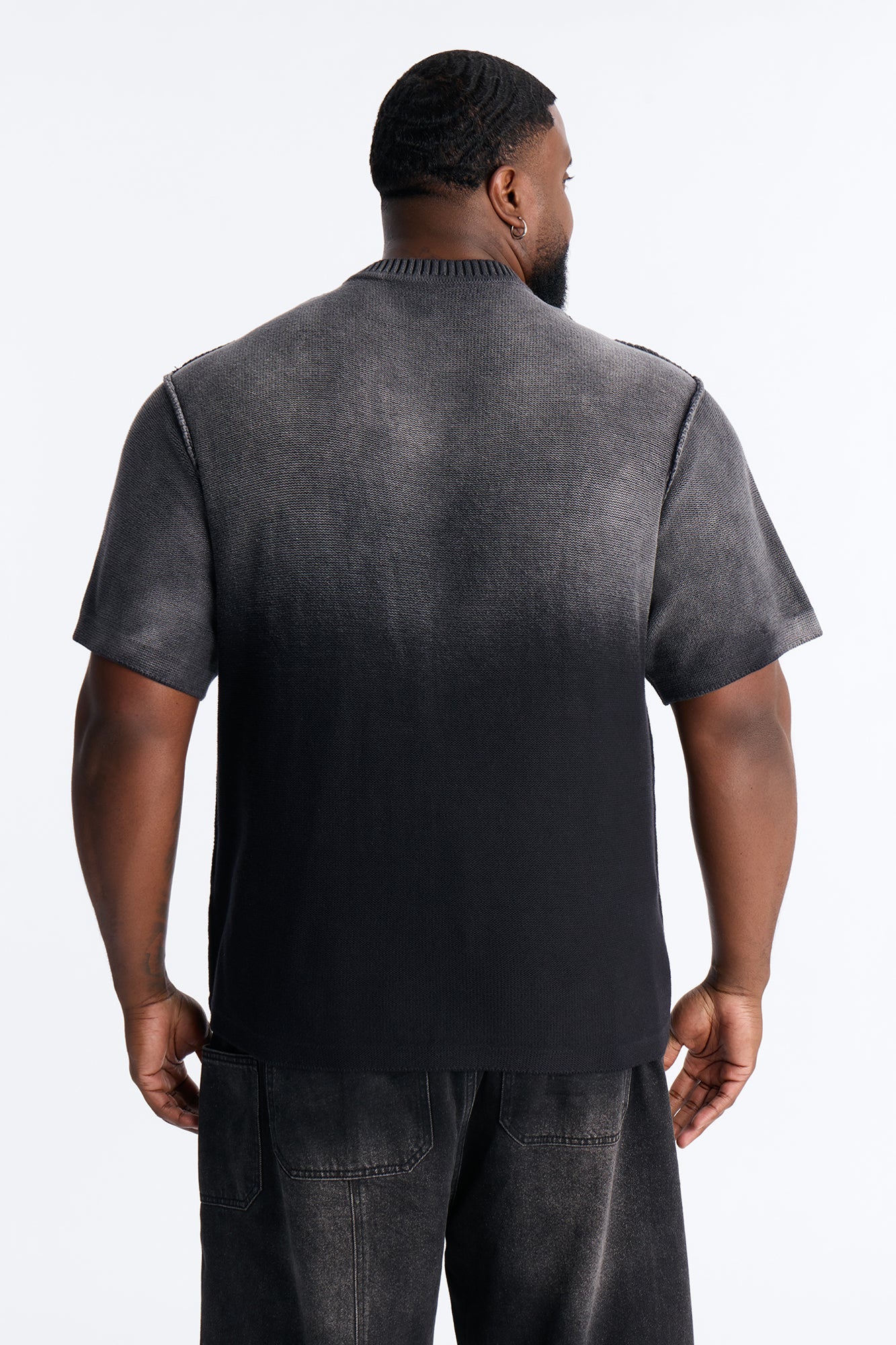 Slouch Ombre Crew Sweater Tee - Black Fashion Nova