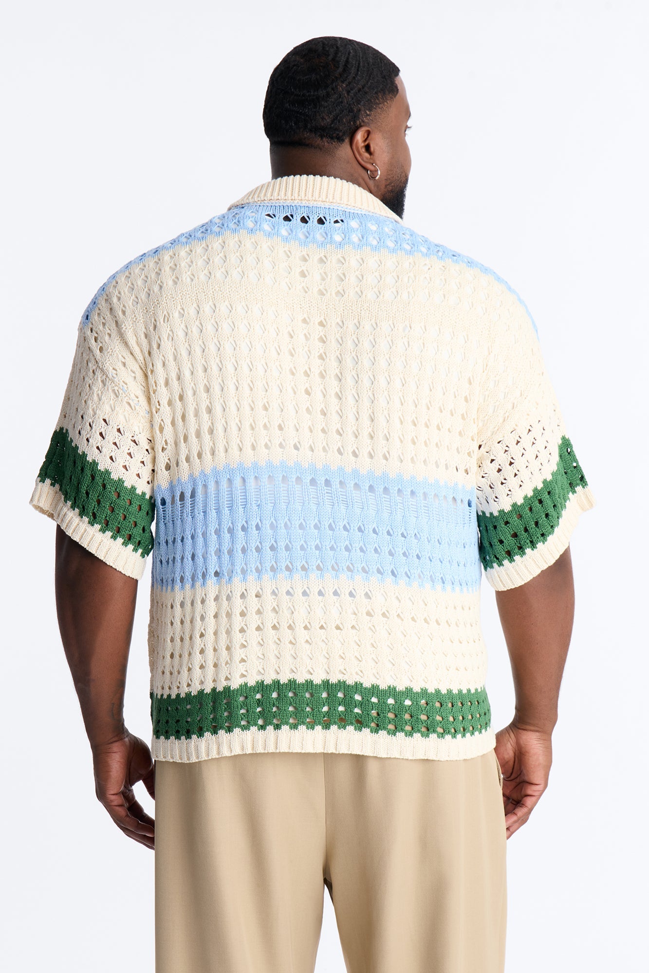 Weathered Stripe Knitted Polo - Light Blue Fashion Nova