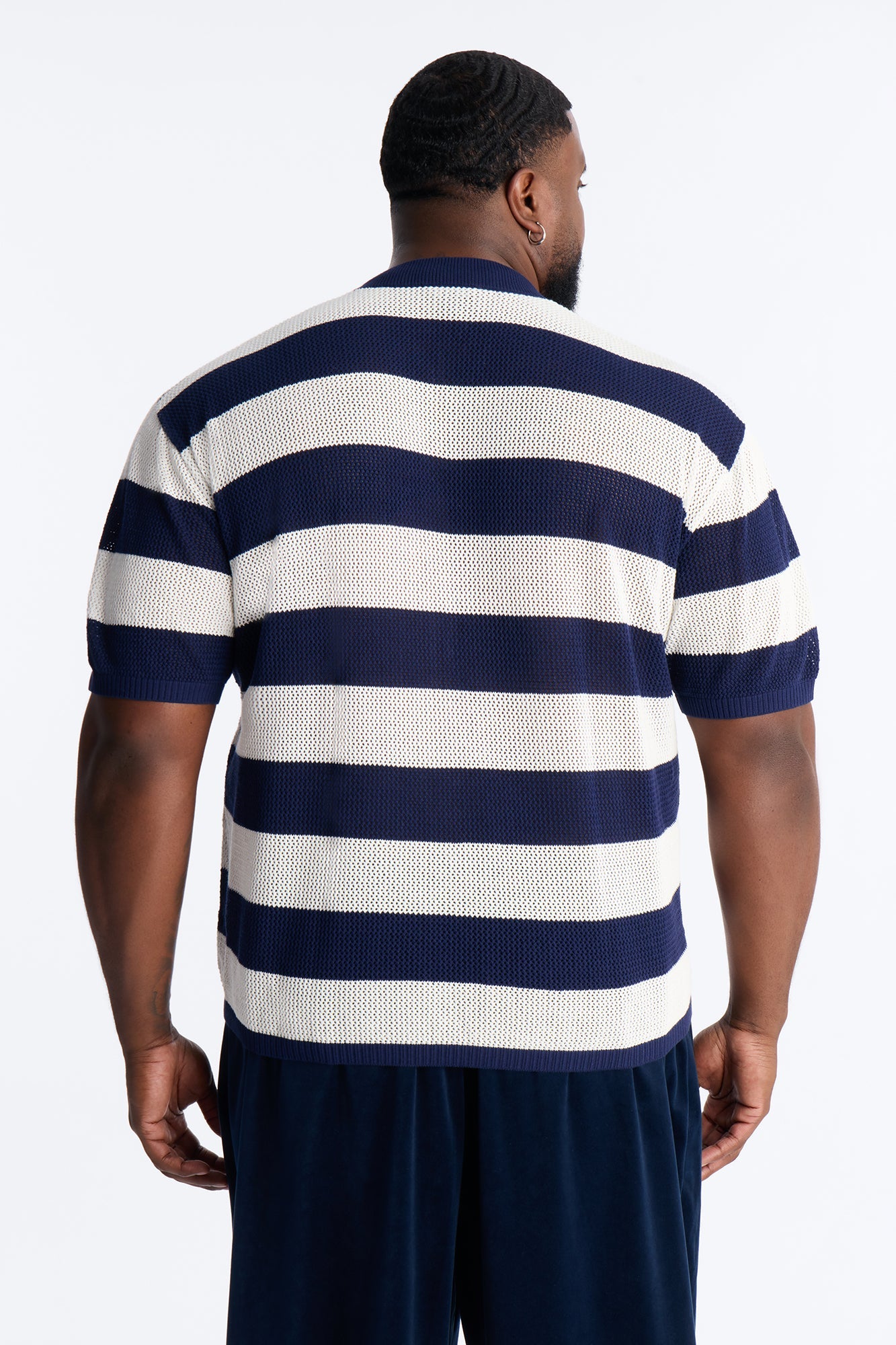 Short Sleeve Striped Crotchet Jersey - Navy Fashion Nova