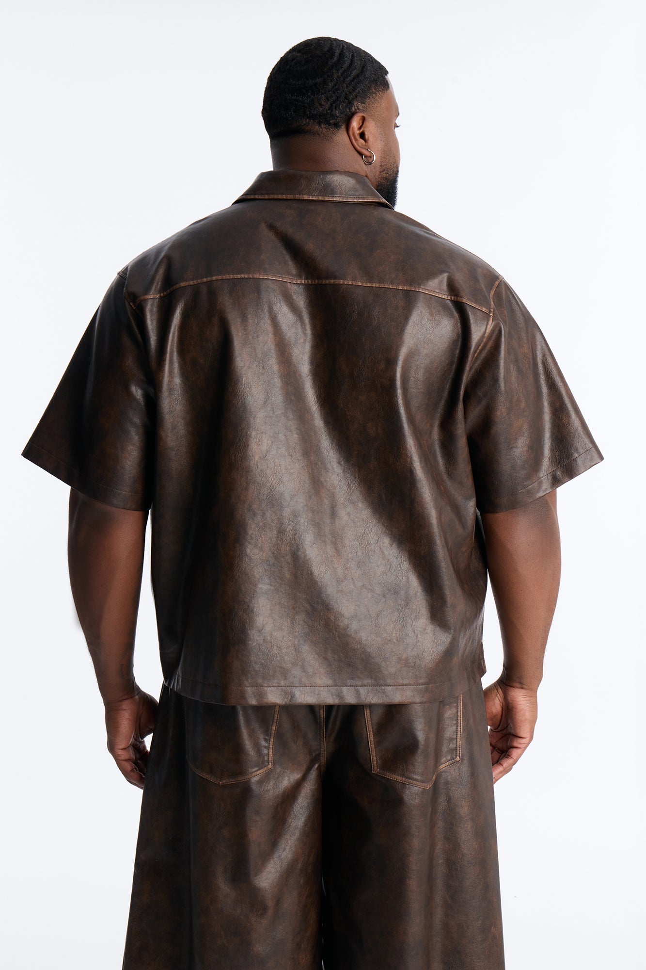 Cropped Relaxed Fordham Front Faux Leather Button Up Shirt - Brown Fashion Nova