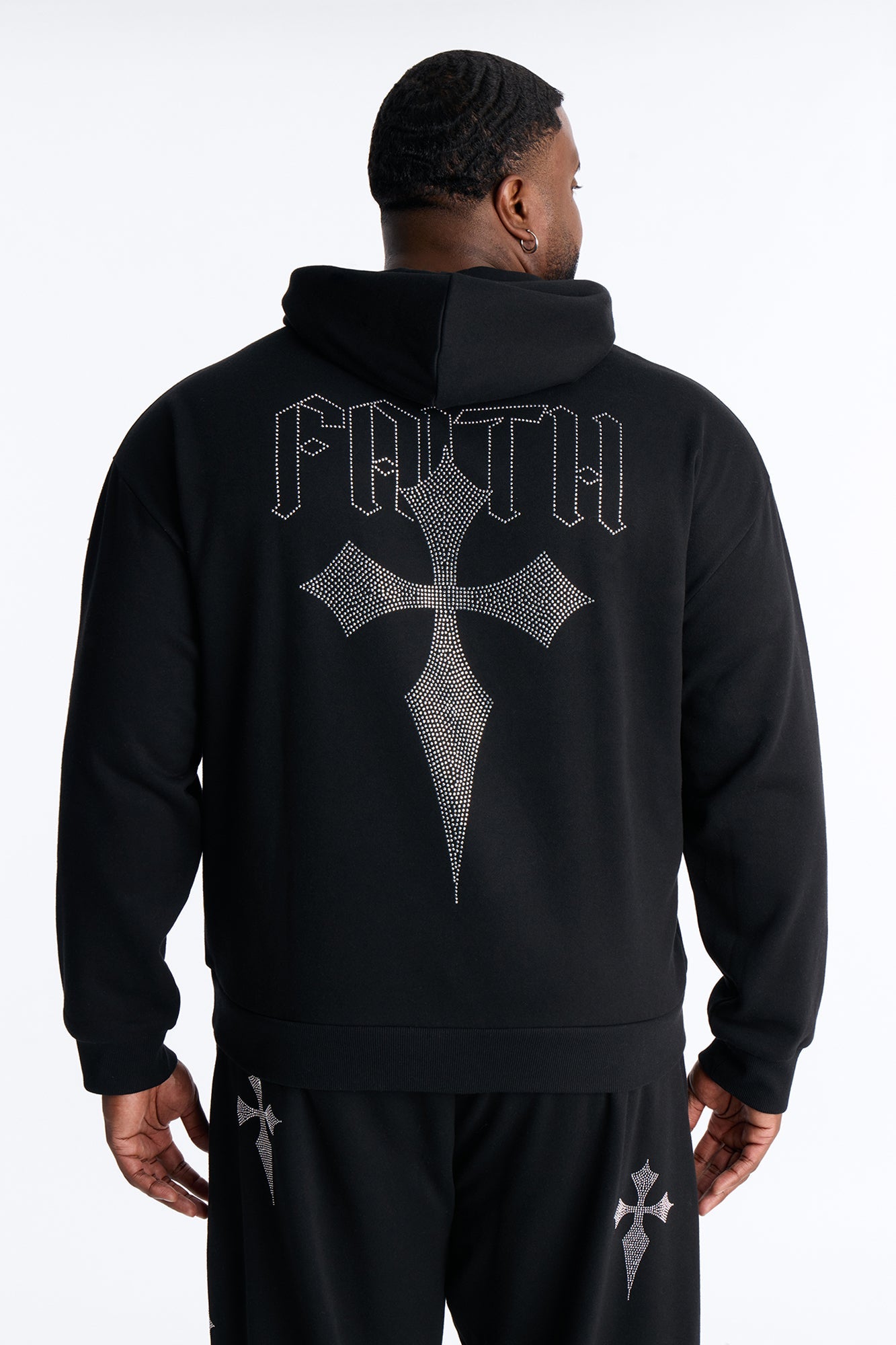 Faith By The Cross Rhinestones Oversized Hoodie - Black Fashion Nova