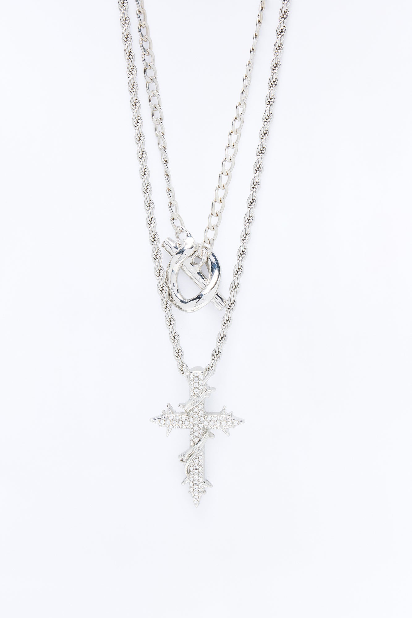 Barbed Creed of Armor Necklace Set - Silver Fashion Nova