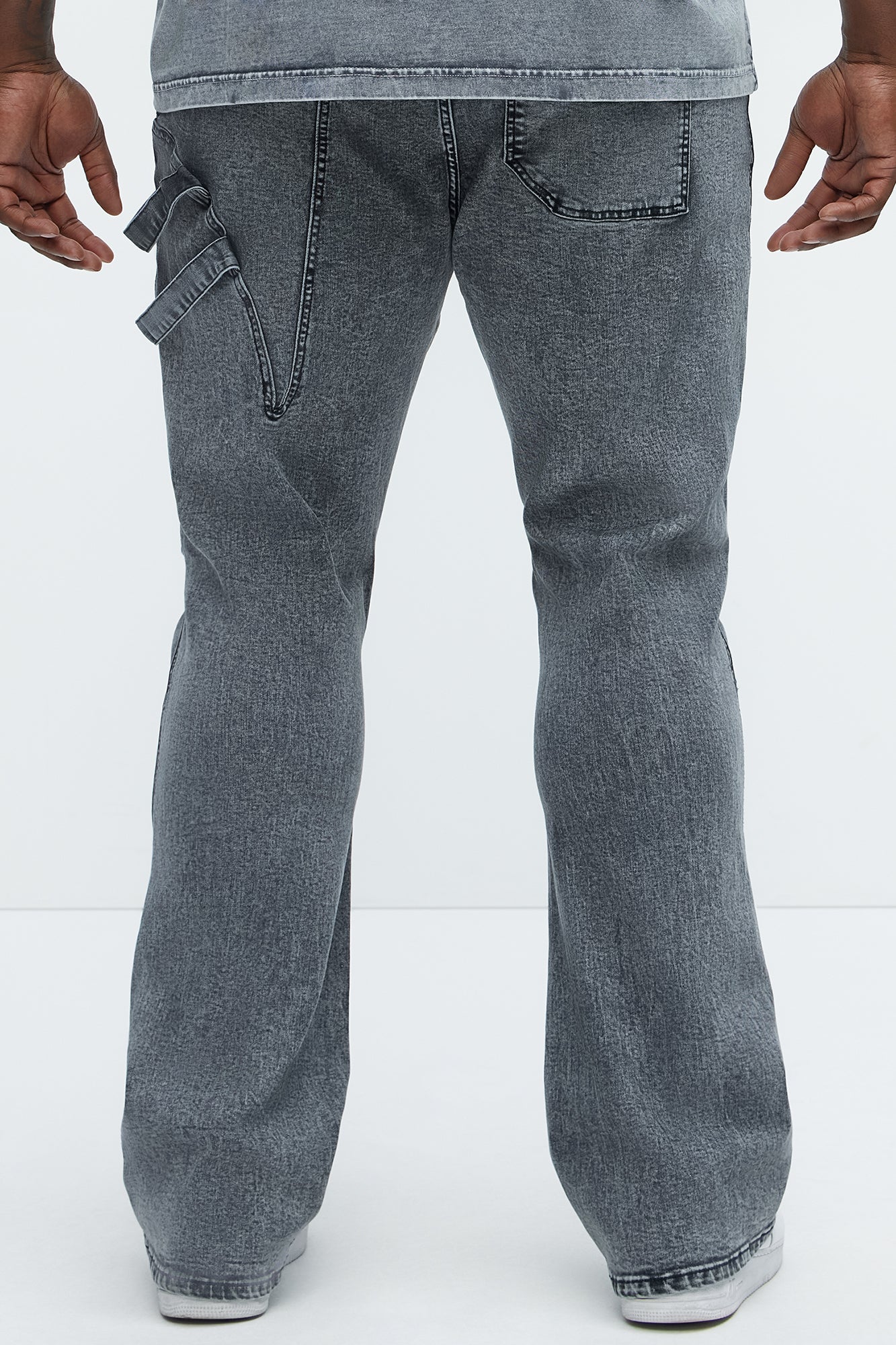 Daly Asymmetrical Stacked Slim Flare Jeans - Grey Fashion Nova