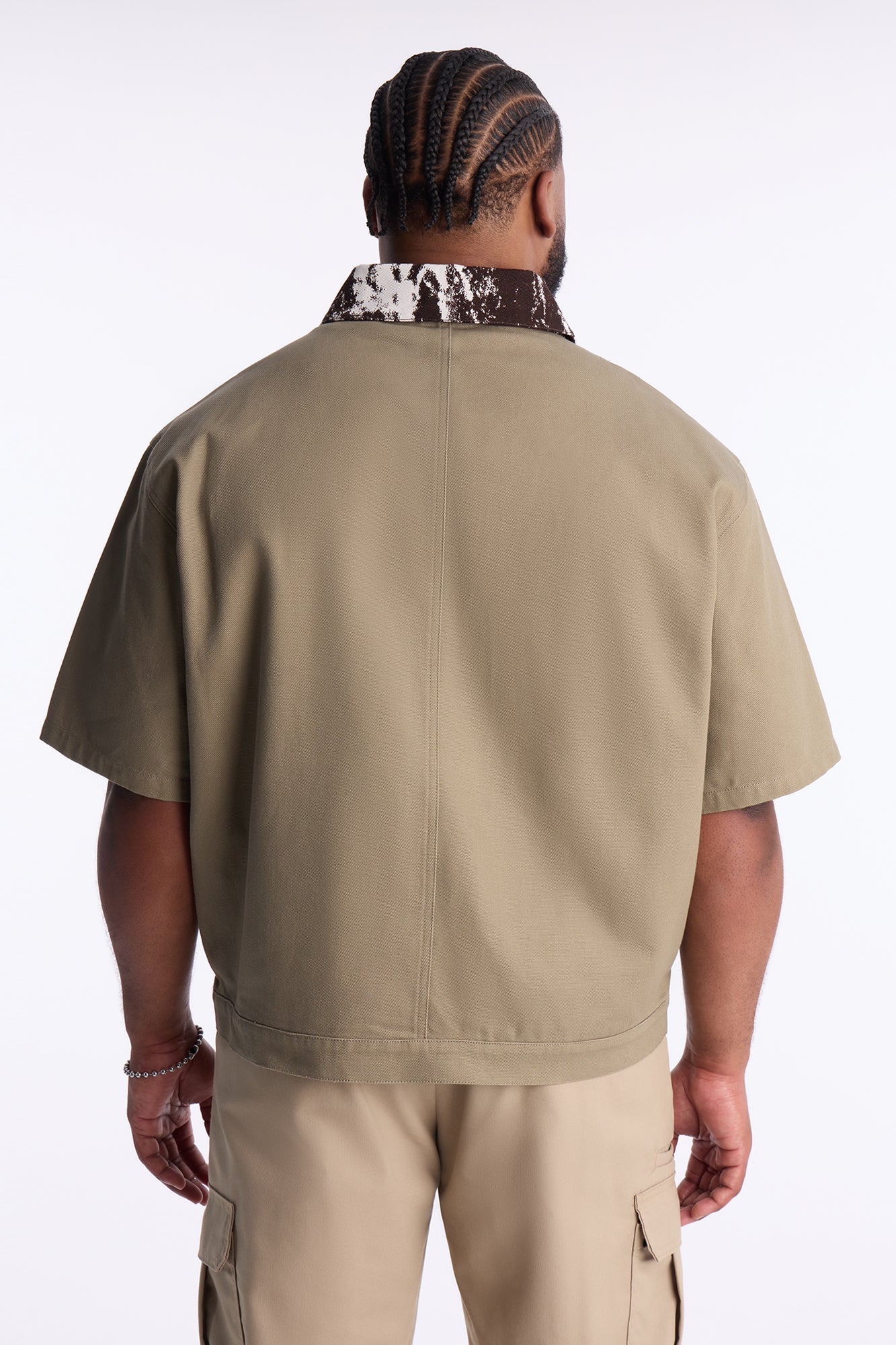 Canon Contrast Collar Zip Up Shirt - Taupe Fashion Nova