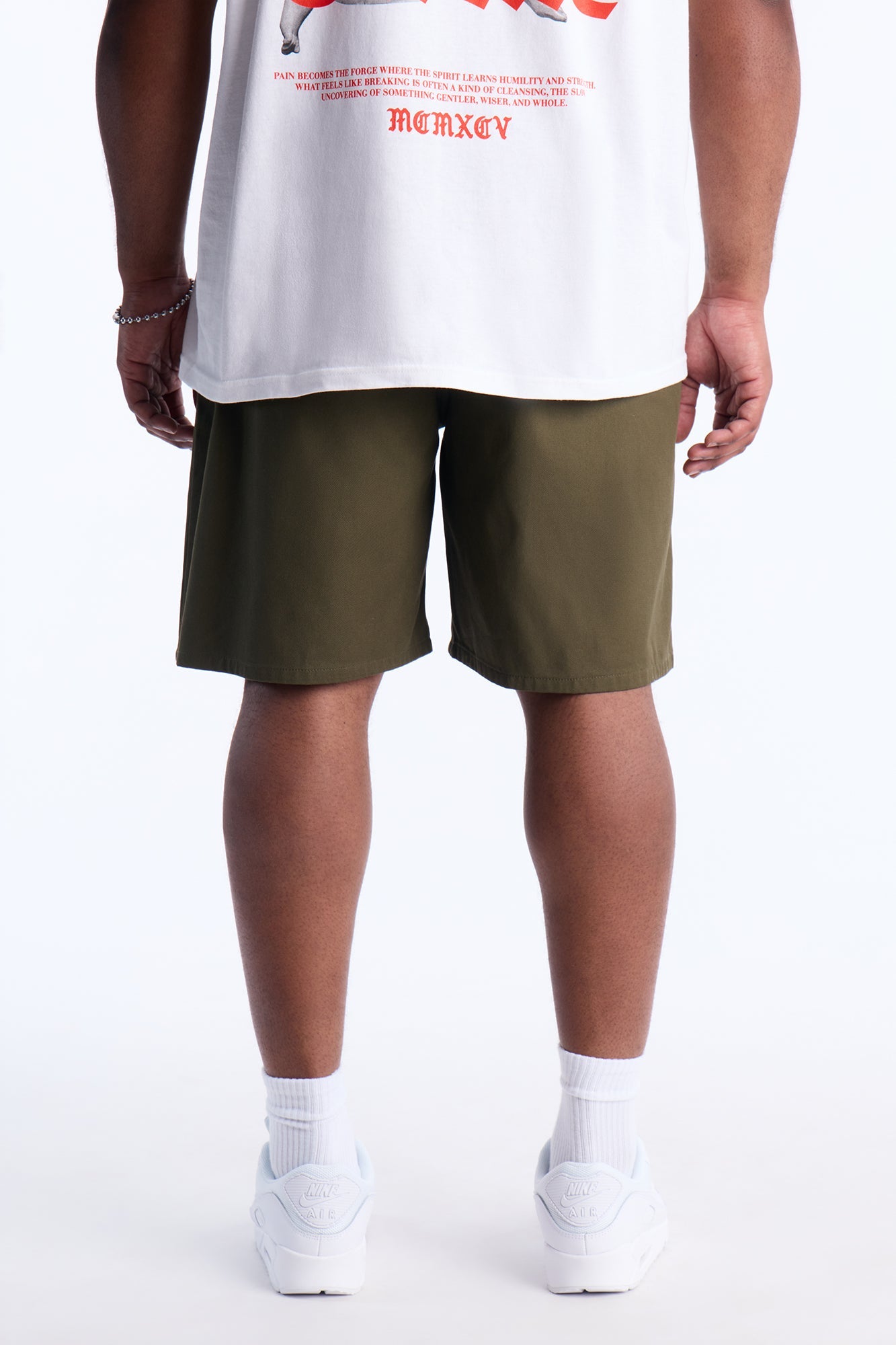 Relaxed Vatican City Stitched Embellished Short - Olive Fashion Nova