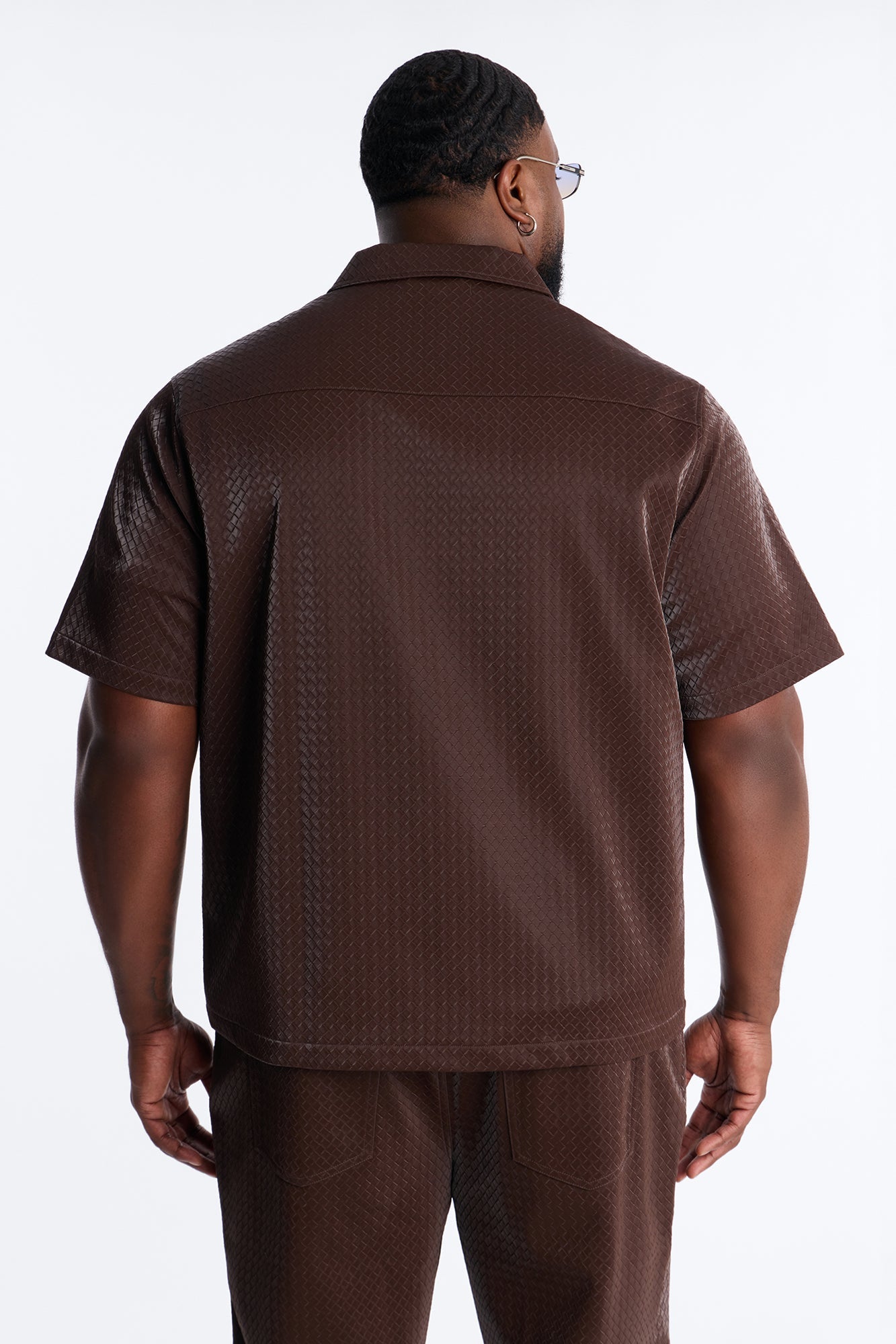 Tisse Textured Faux Leather Button Up Shirt - Brown Fashion Nova