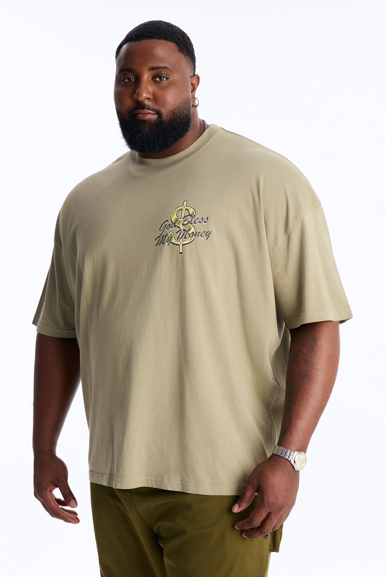 God Bless My Money Oversized Short Sleeve Tee - Olive Fashion Nova