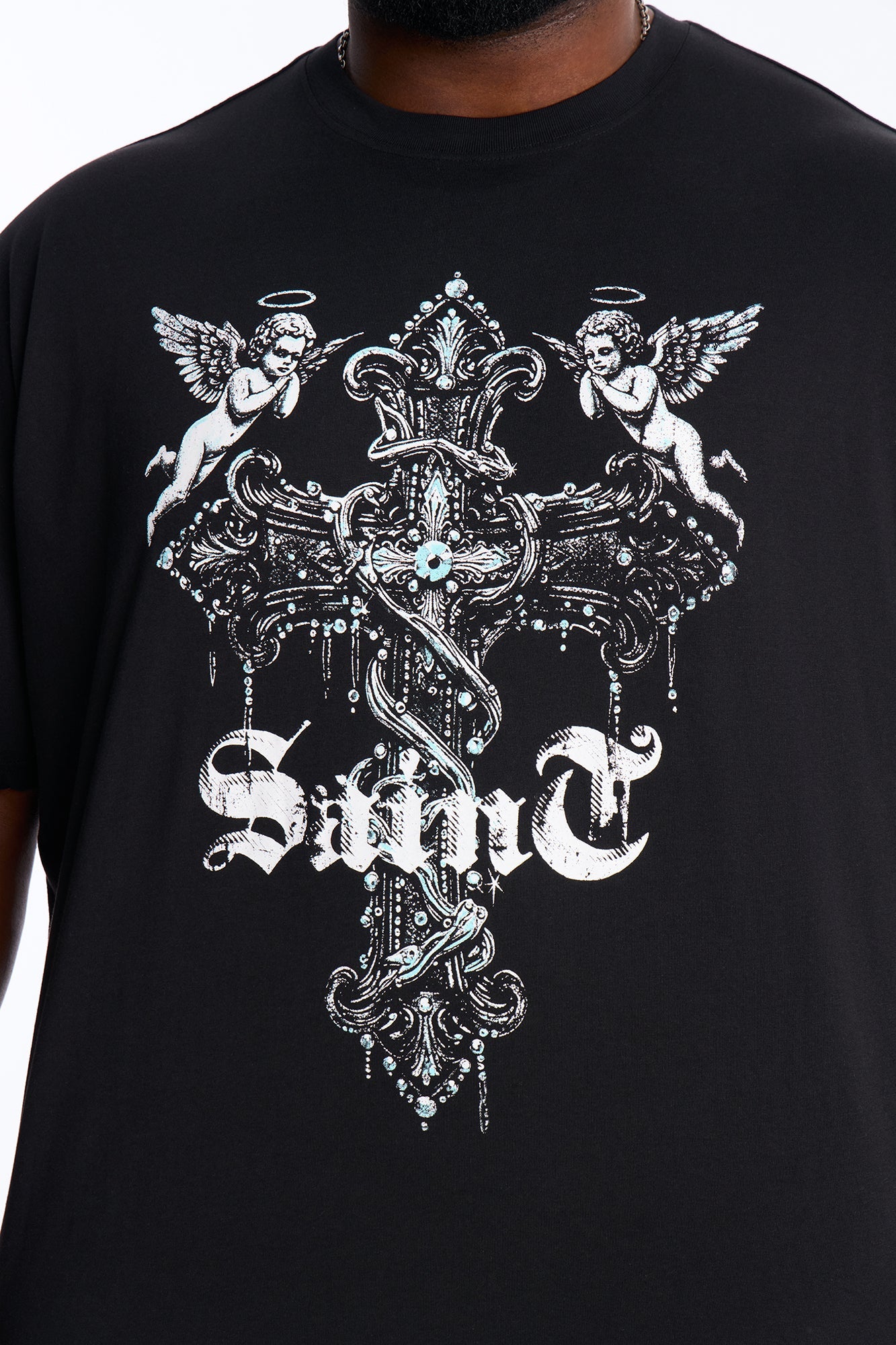 Saints Protect Me Oversized Short Sleeve Tee - Black Fashion Nova
