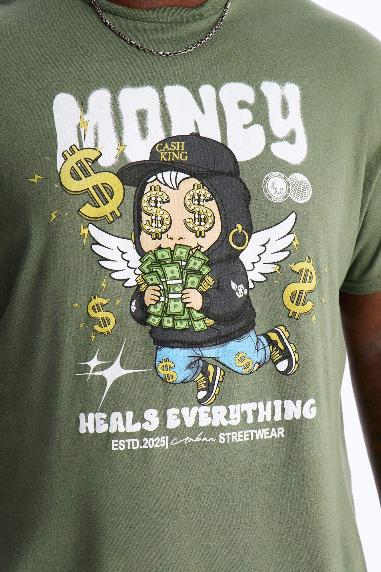 Money Heals Everything Short Sleeve Tee - Olive Fashion Nova
