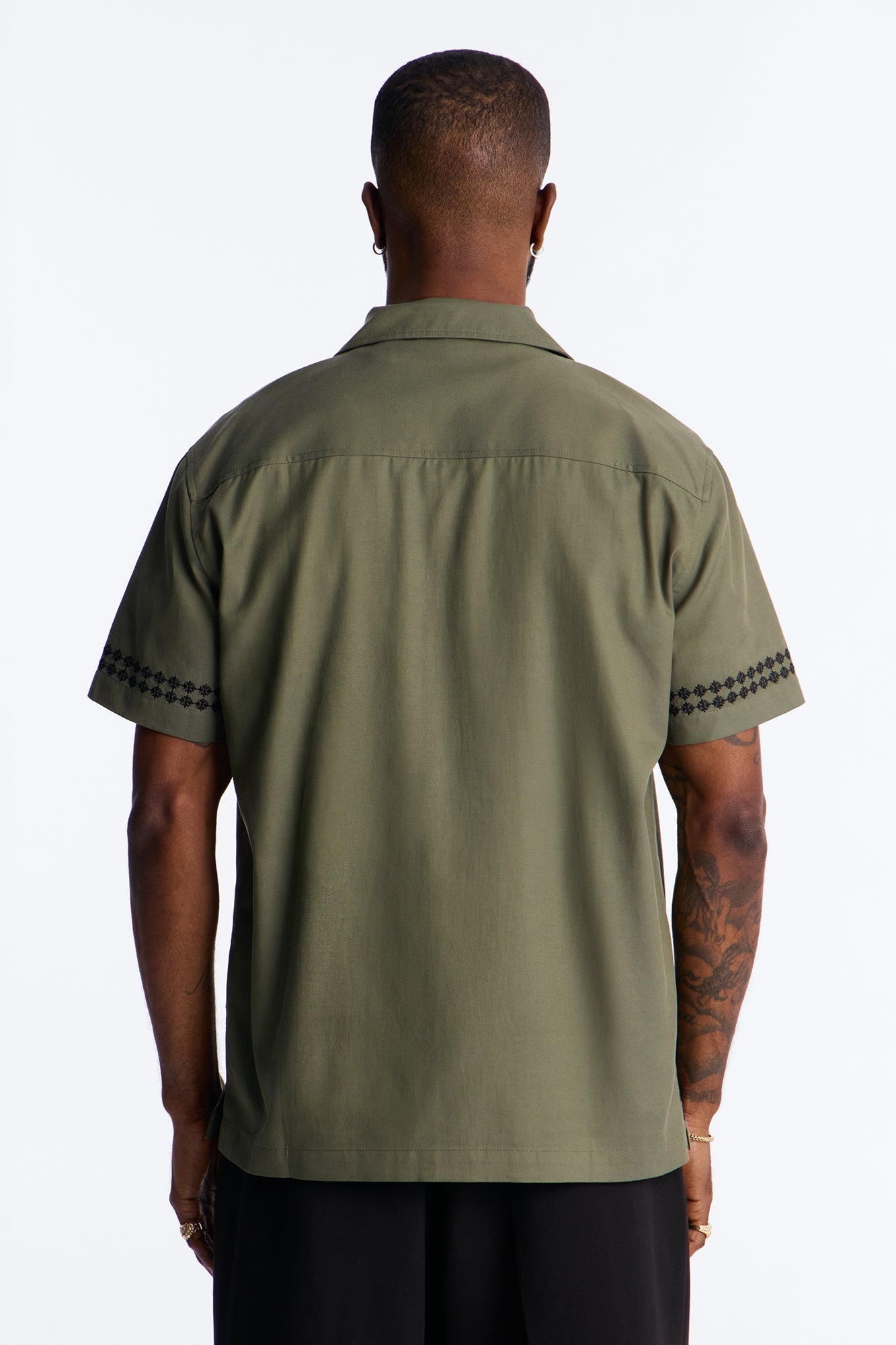 Coastal Embroidered Cuban Collar Button Up Shirt - Olive Fashion Nova